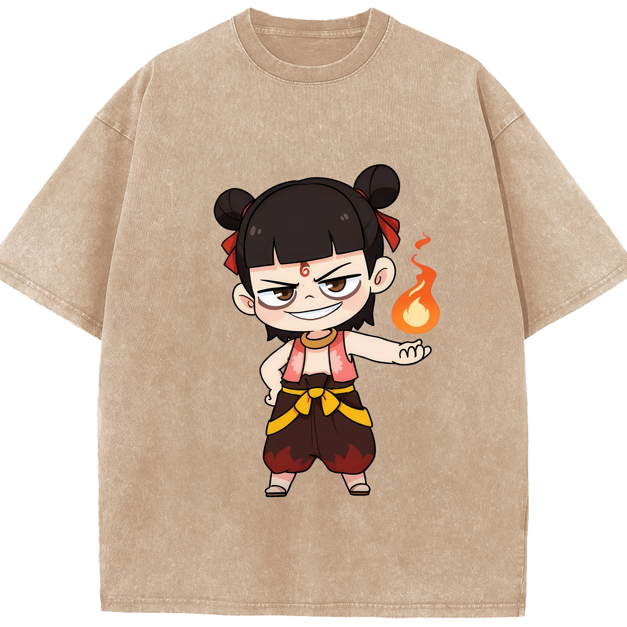 （画像用） Ne Zha 2 ナタ 魔童の大暴れ 綿100% ヴィンテージ風 半袖Tシャツ（フロントプリント）