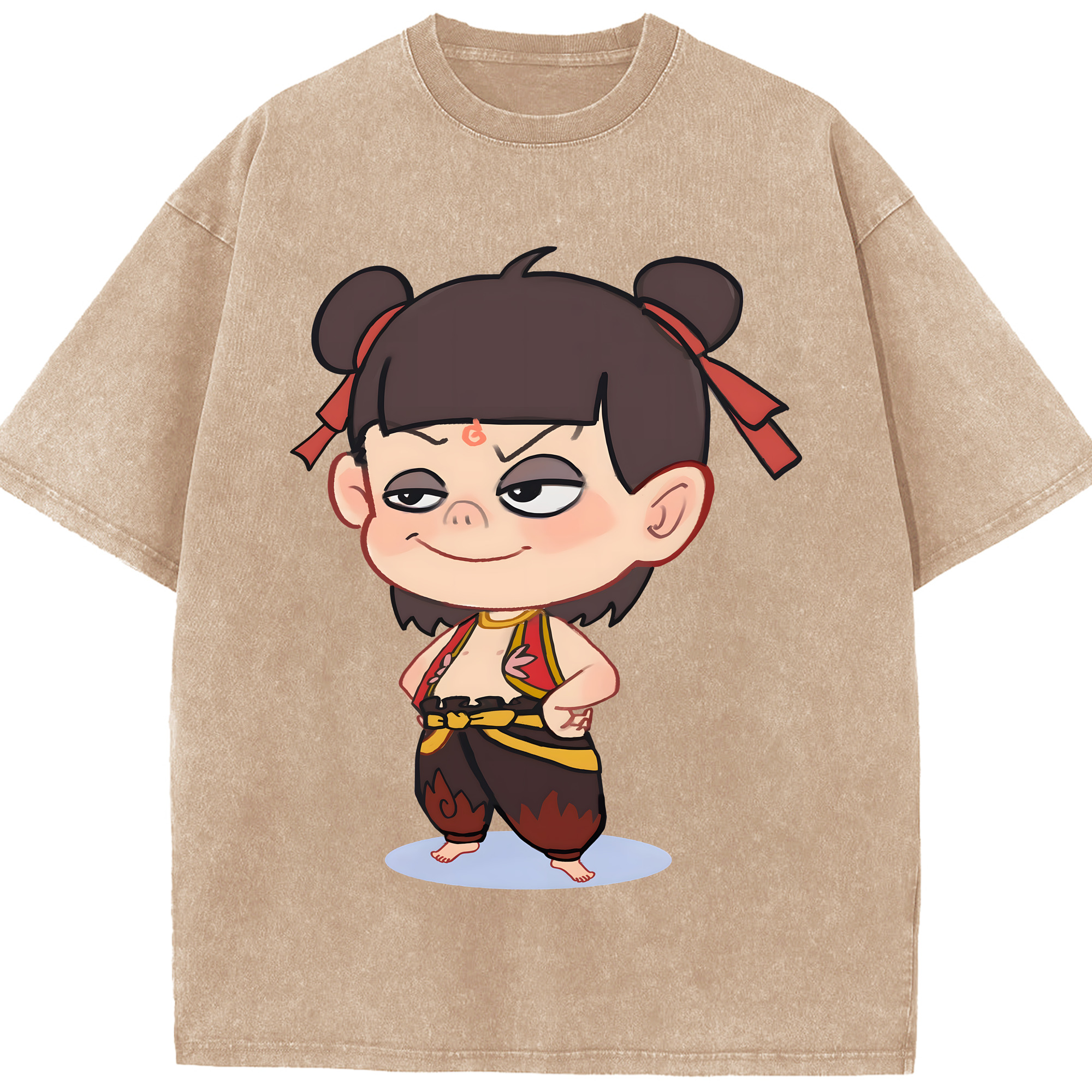 （画像用） Ne Zha 2 ナタ 魔童の大暴れ 綿100% ヴィンテージ風 半袖Tシャツ（フロントプリント）