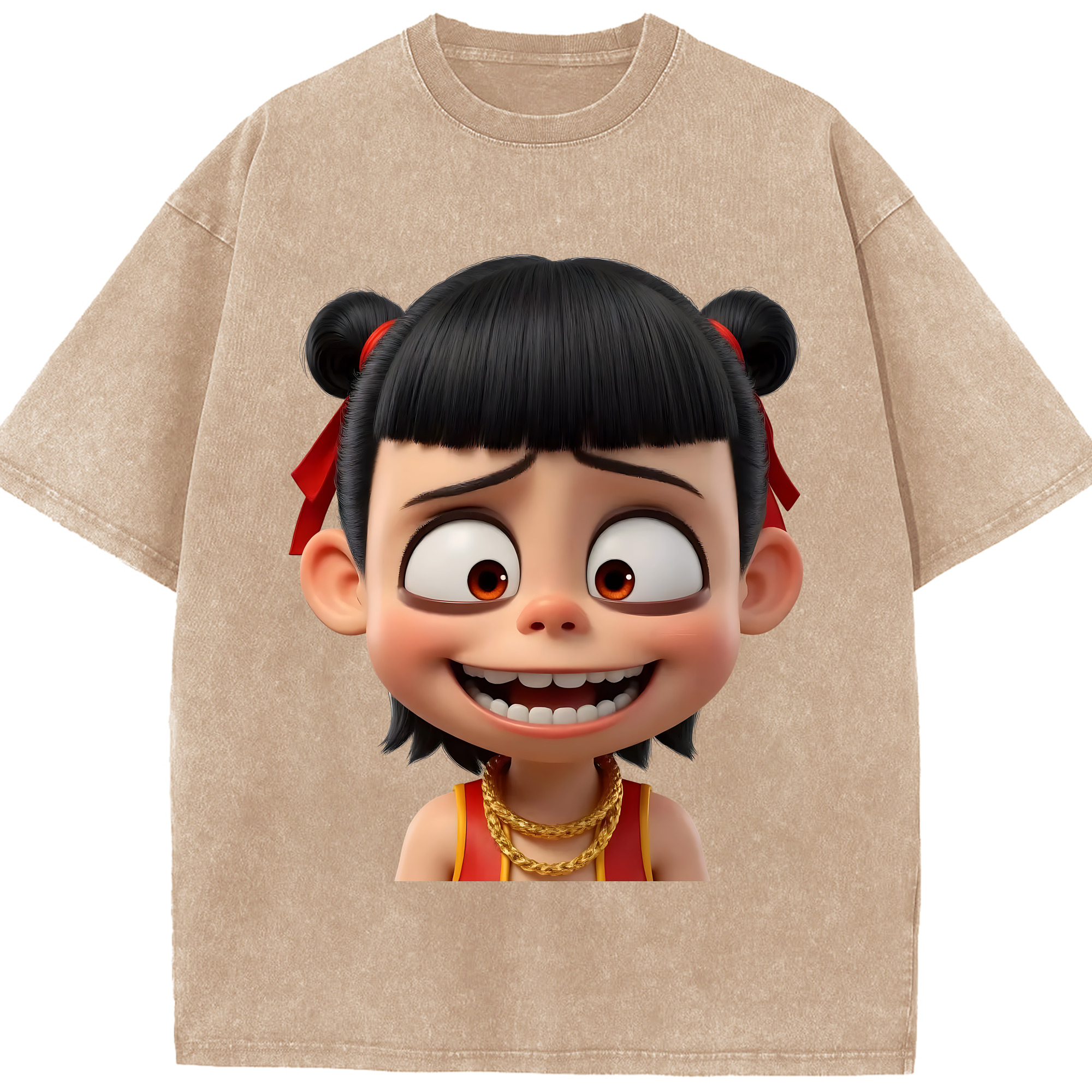 （画像用） Ne Zha 2 ナタ 魔童の大暴れ 綿100% ヴィンテージ風 半袖Tシャツ（フロントプリント）