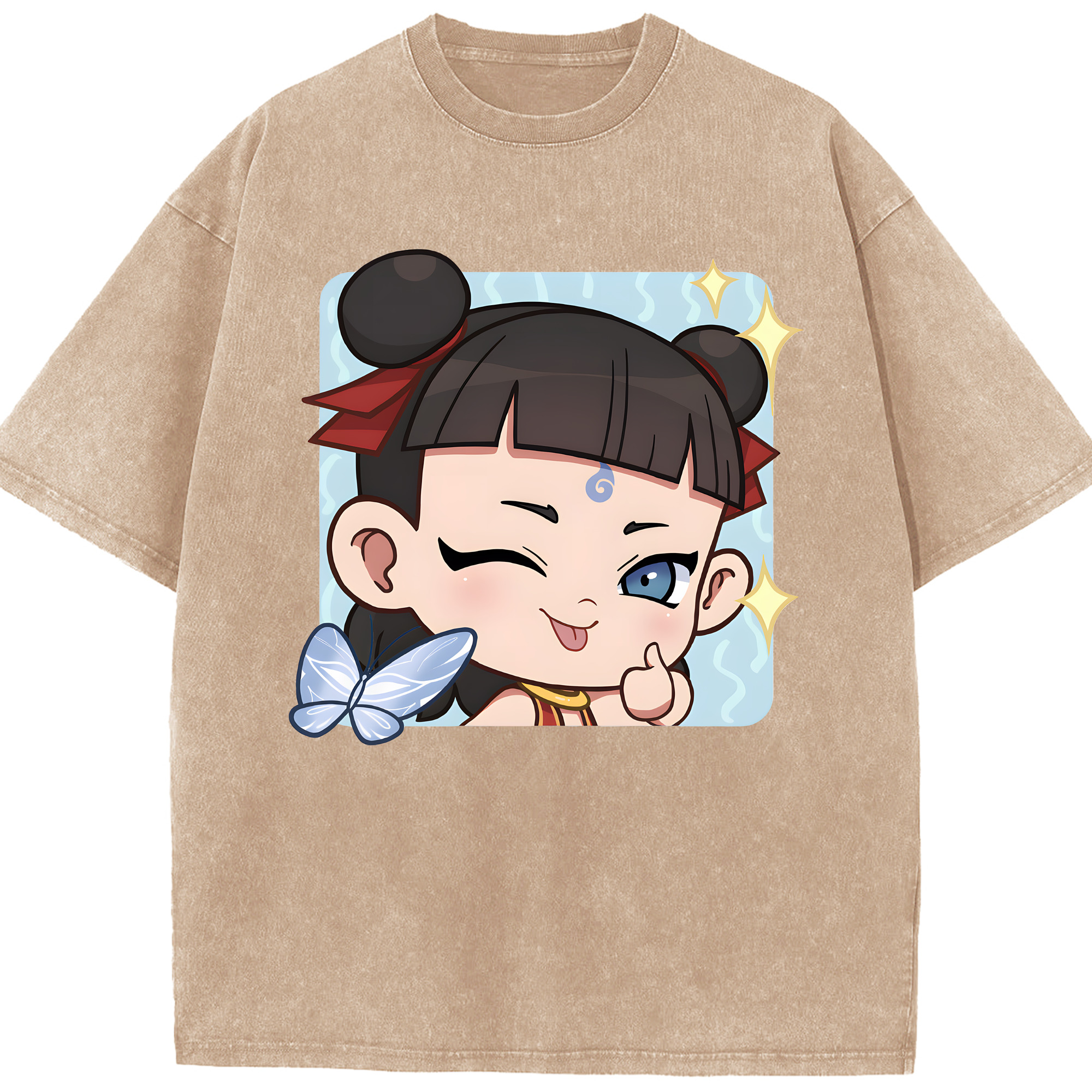 （画像用） Ne Zha 2 ナタ 魔童の大暴れ 綿100% ヴィンテージ風 半袖Tシャツ（フロントプリント）
