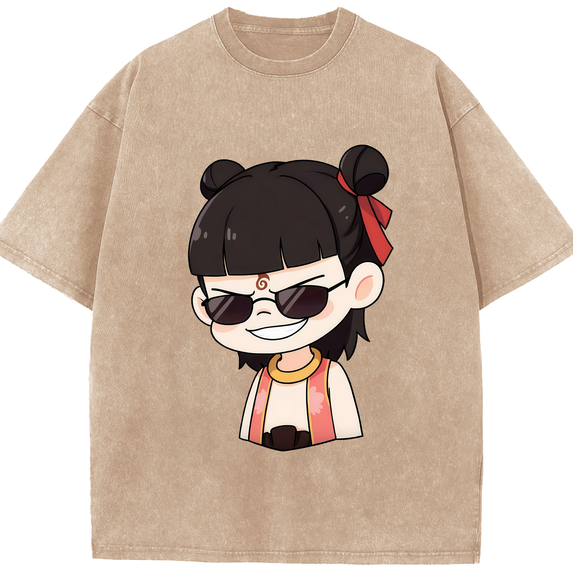 （画像用） Ne Zha 2 ナタ 魔童の大暴れ 綿100% ヴィンテージ風 半袖Tシャツ（フロントプリント）