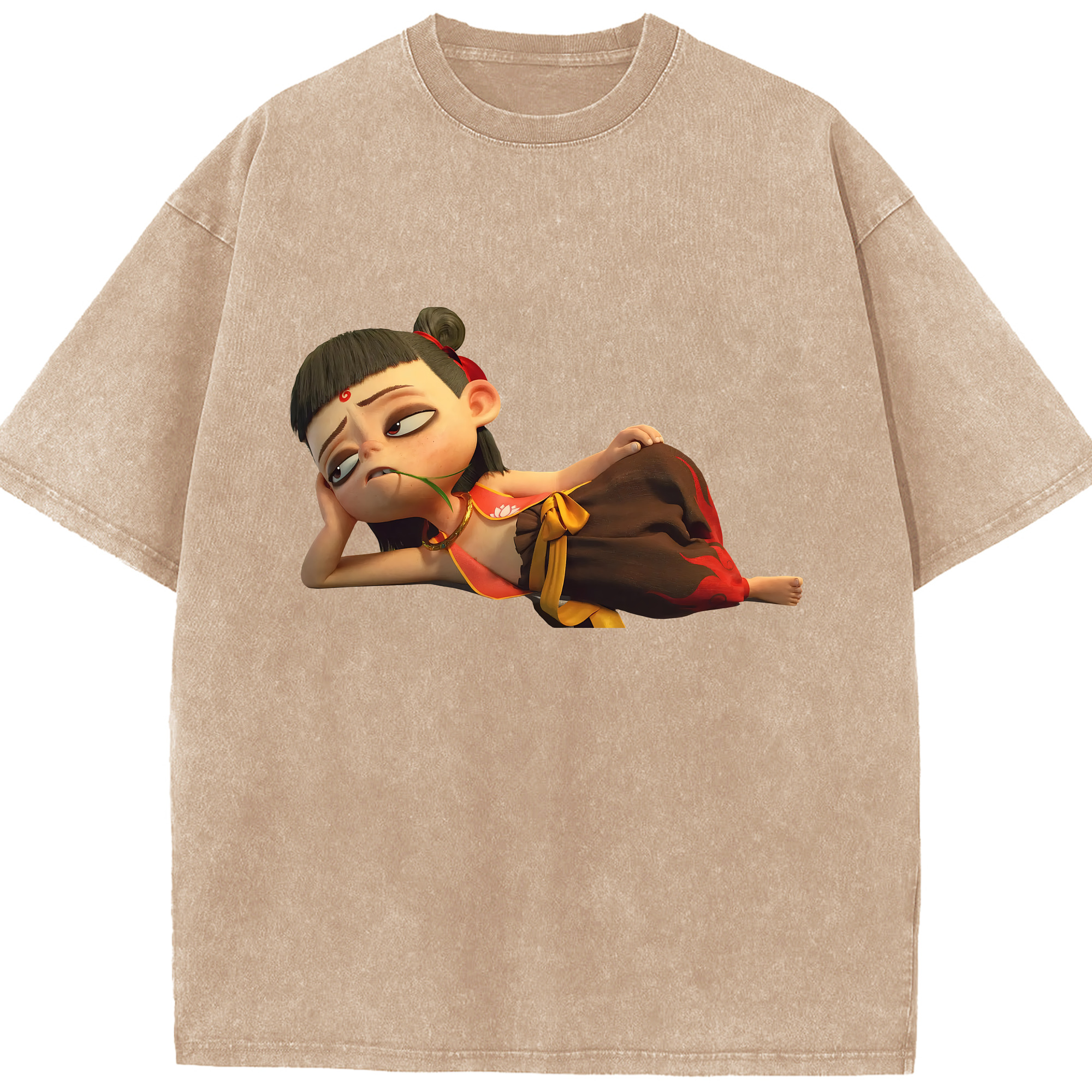（画像用） Ne Zha 2 ナタ 魔童の大暴れ 綿100% ヴィンテージ風 半袖Tシャツ（フロントプリント）