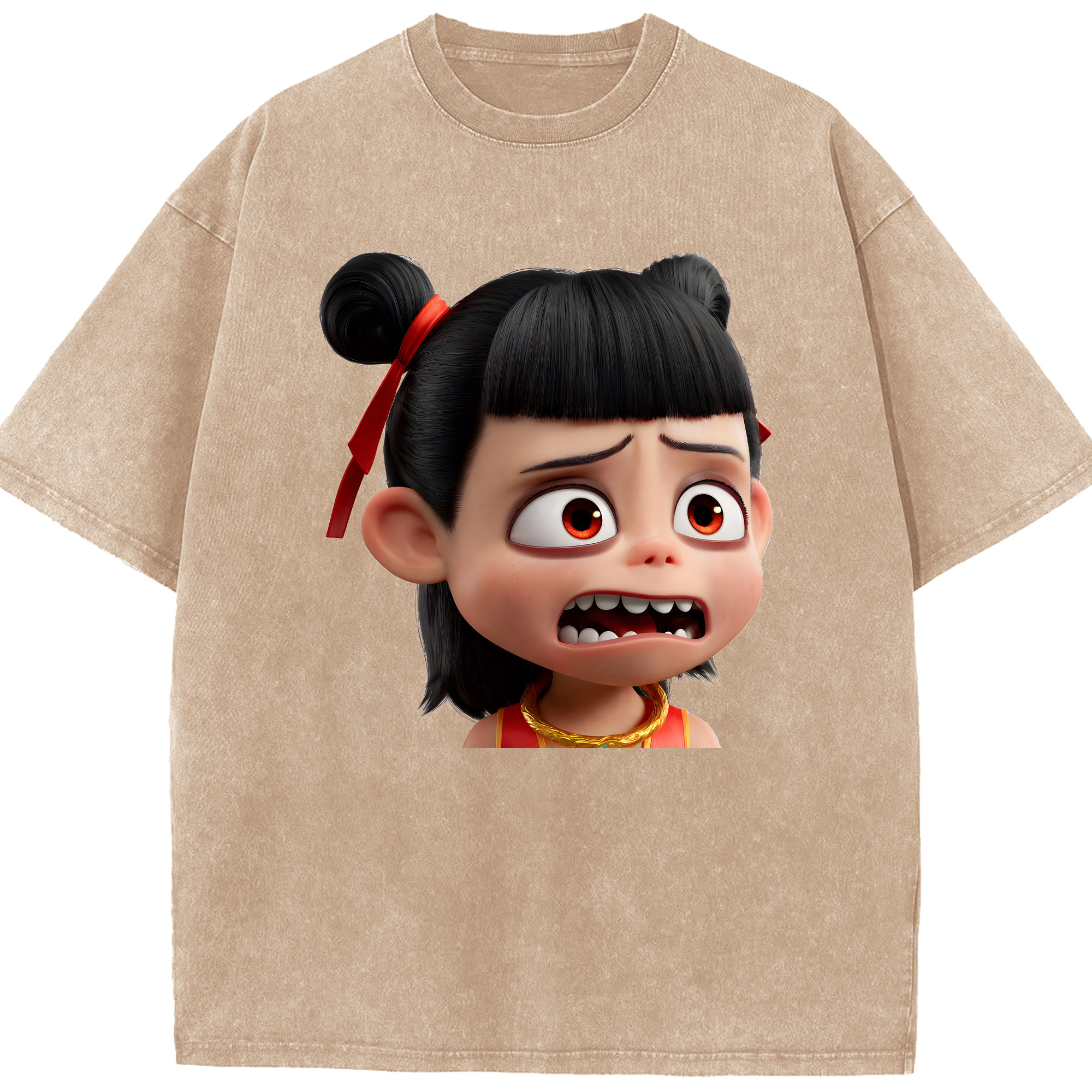 （画像用） Ne Zha 2 ナタ 魔童の大暴れ 綿100% ヴィンテージ風 半袖Tシャツ（フロントプリント）
