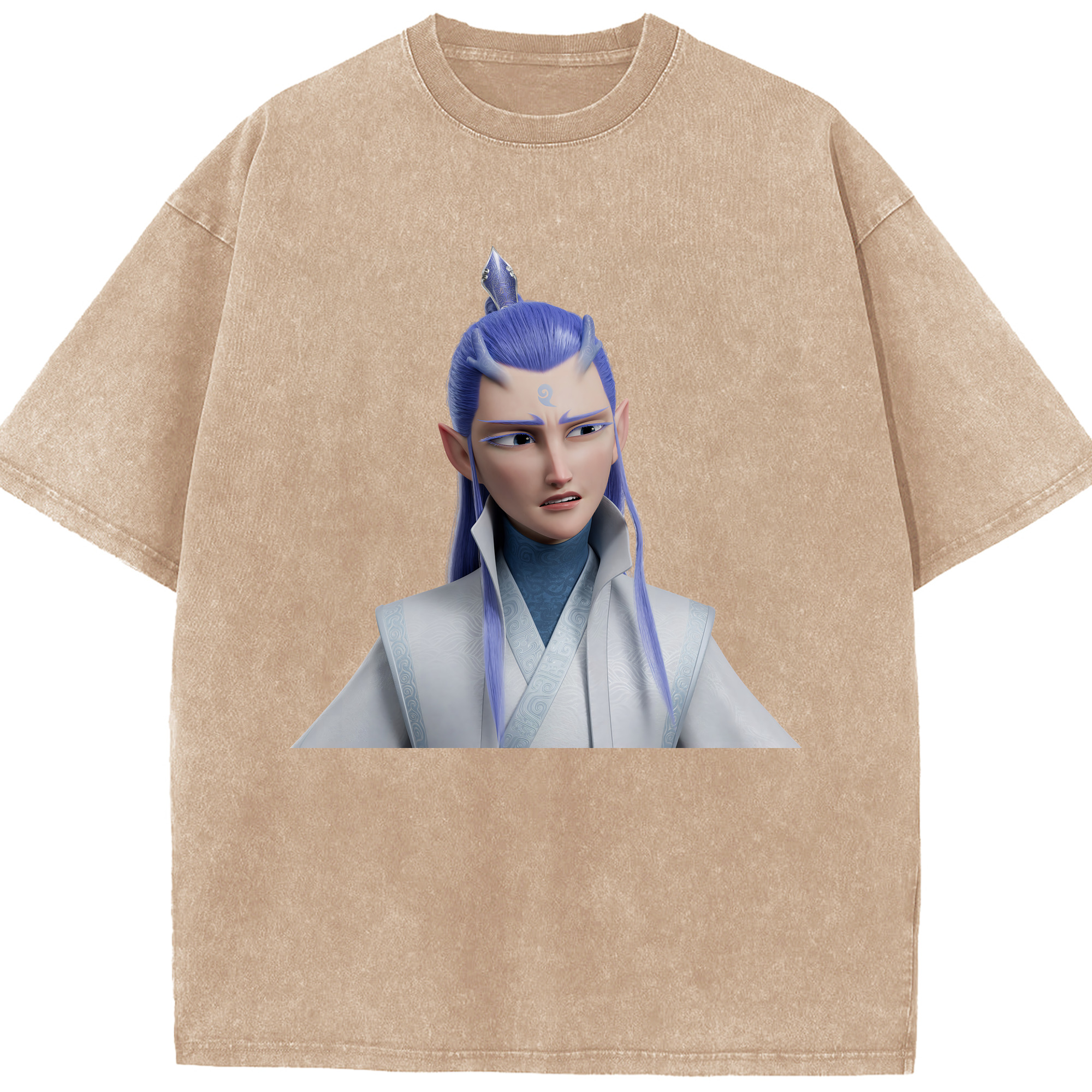 （画像用） Ne Zha 2 ナタ 魔童の大暴れ 綿100% ヴィンテージ風 半袖Tシャツ（フロントプリント）