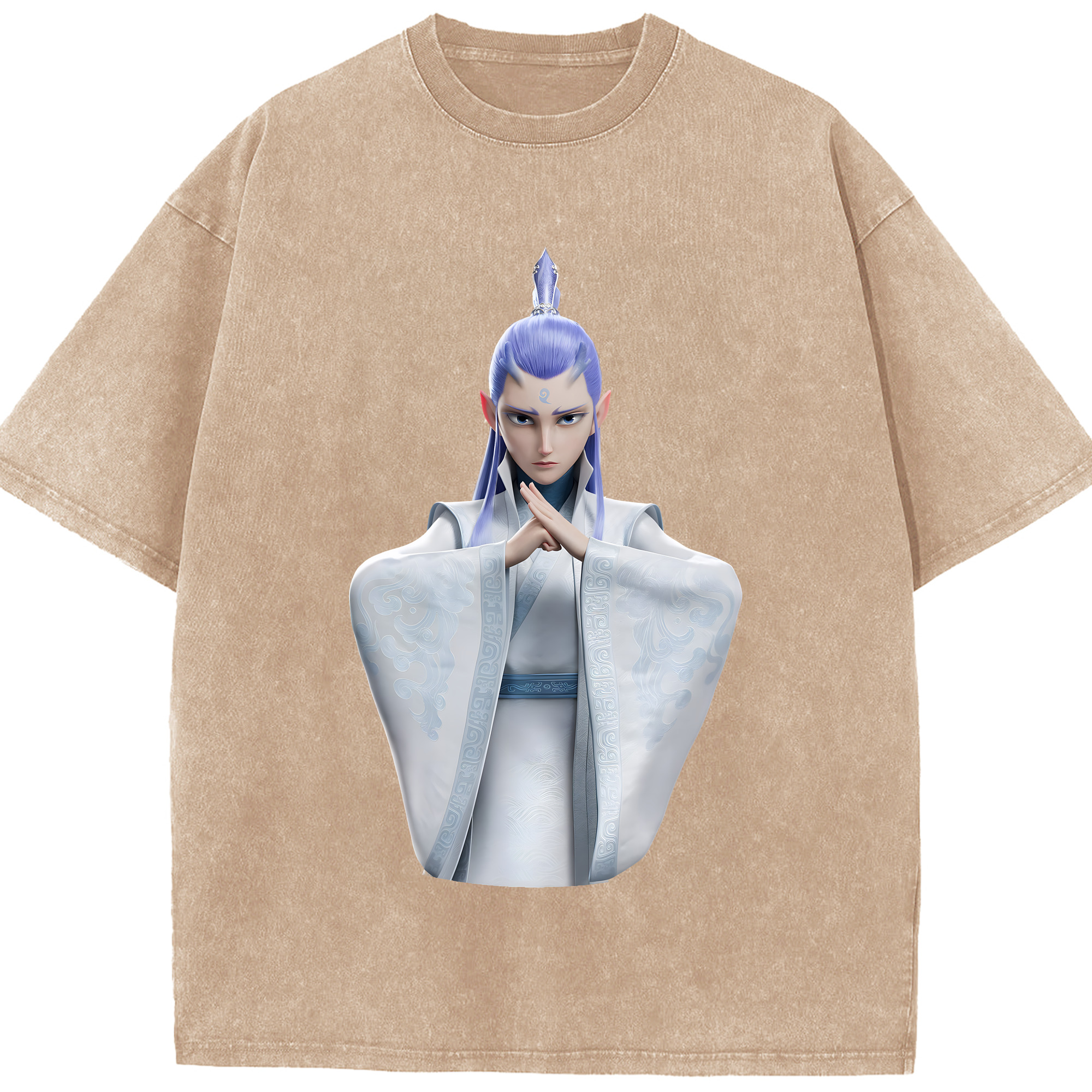 （画像用） Ne Zha 2 ナタ 魔童の大暴れ 綿100% ヴィンテージ風 半袖Tシャツ（フロントプリント）