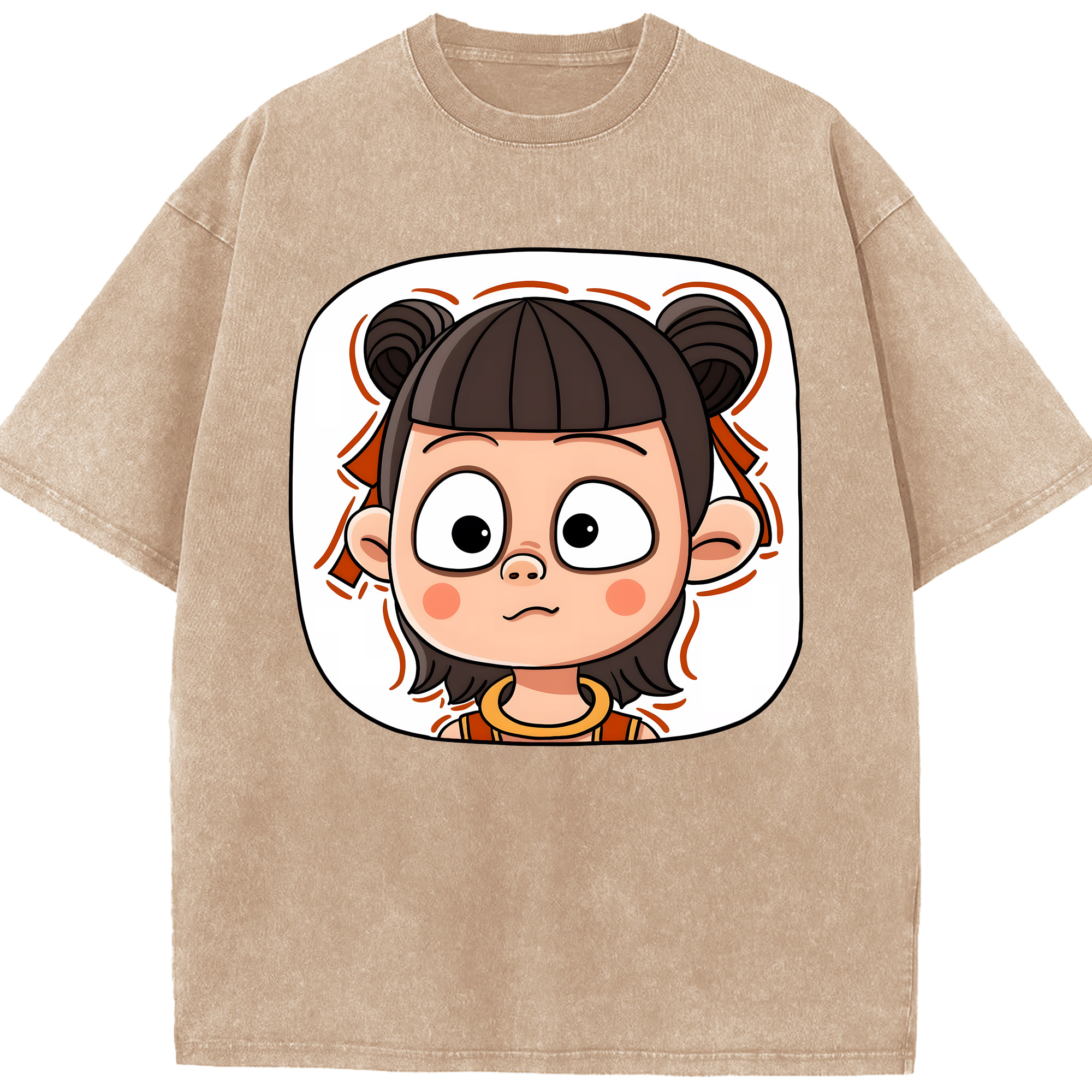 （画像用） Ne Zha 2 ナタ 魔童の大暴れ 綿100% ヴィンテージ風 半袖Tシャツ（フロントプリント）
