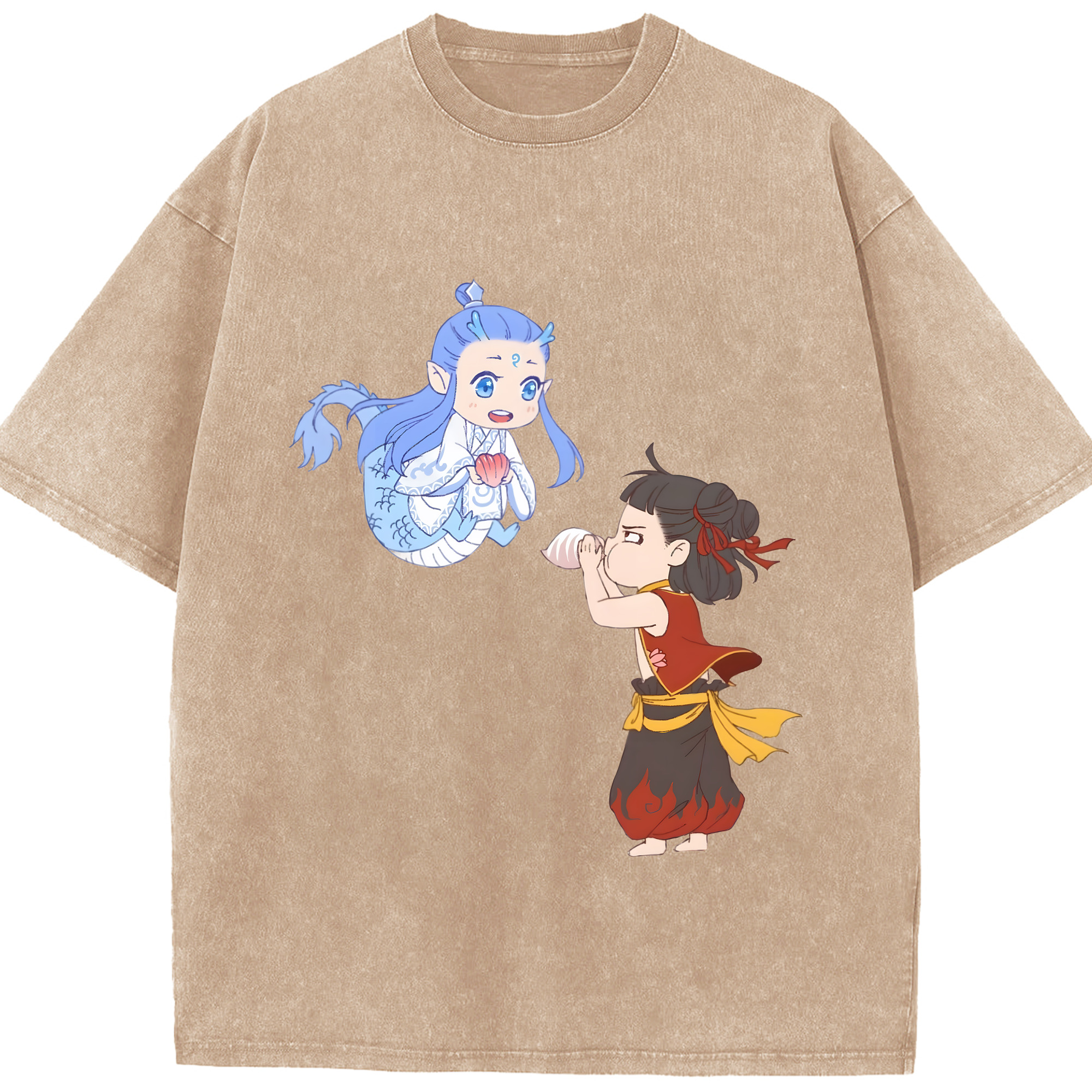 （画像用） Ne Zha 2 ナタ 魔童の大暴れ 綿100% ヴィンテージ風 半袖Tシャツ（フロントプリント）