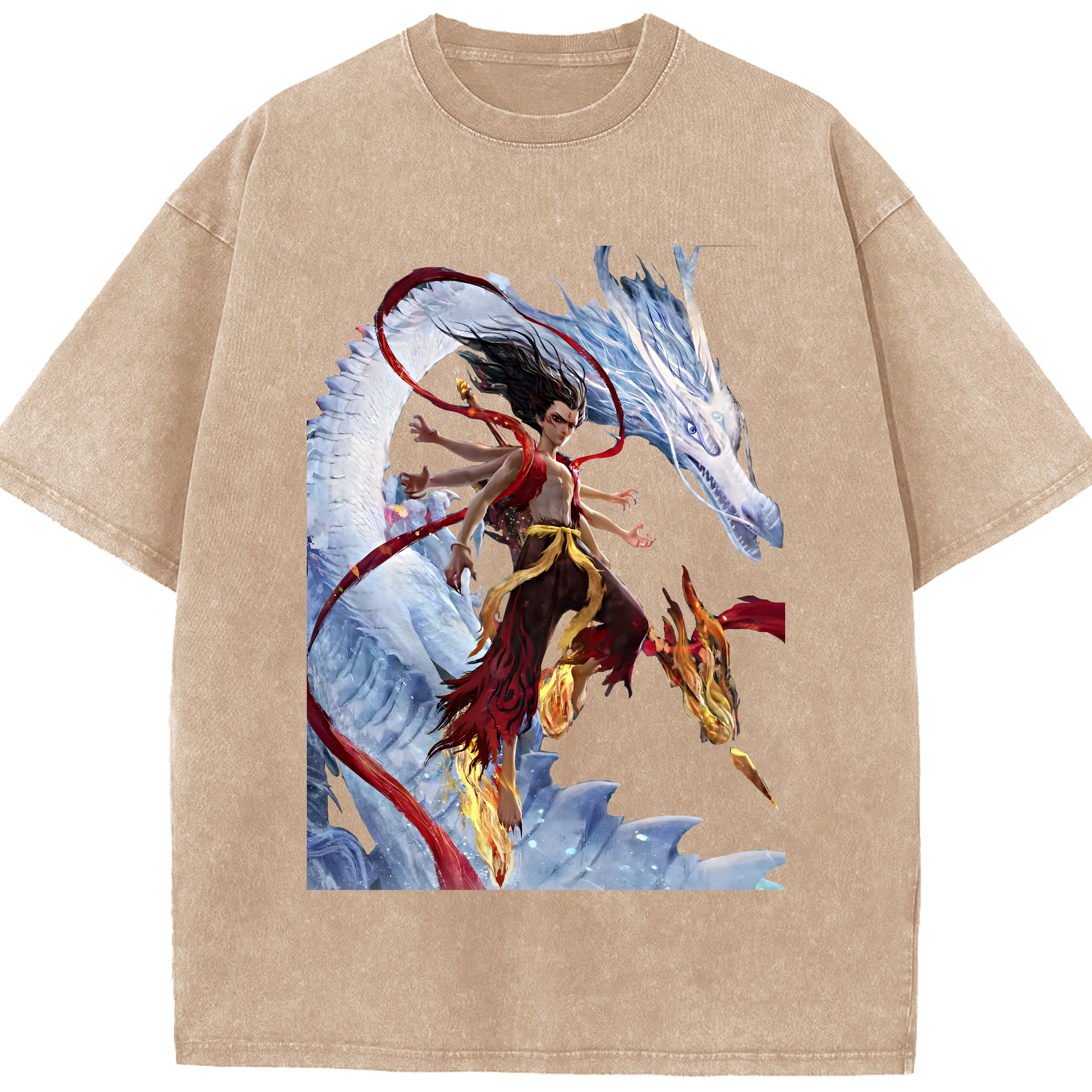 （画像用） Ne Zha 2 ナタ 魔童の大暴れ 綿100% ヴィンテージ風 半袖Tシャツ（フロントプリント）