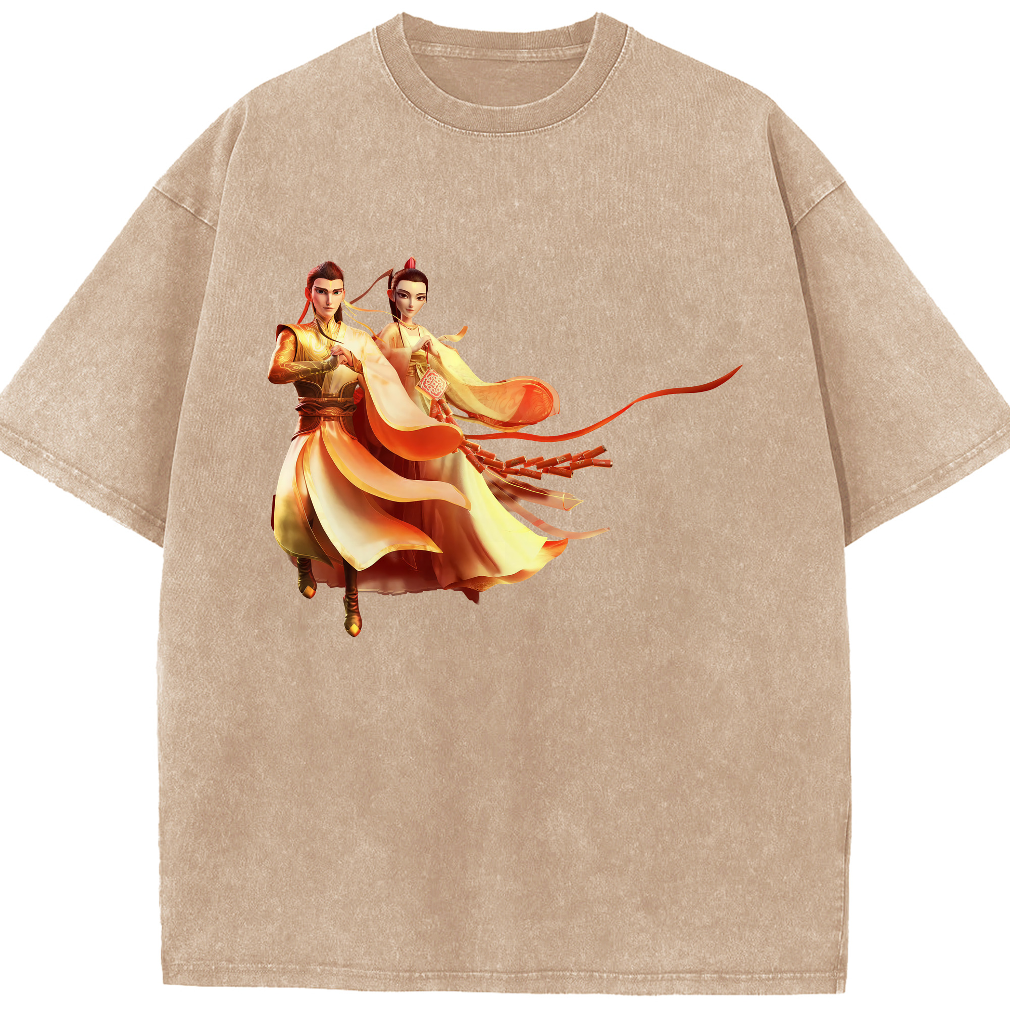 （画像用） Ne Zha 2 ナタ 魔童の大暴れ 綿100% ヴィンテージ風 半袖Tシャツ（フロントプリント）