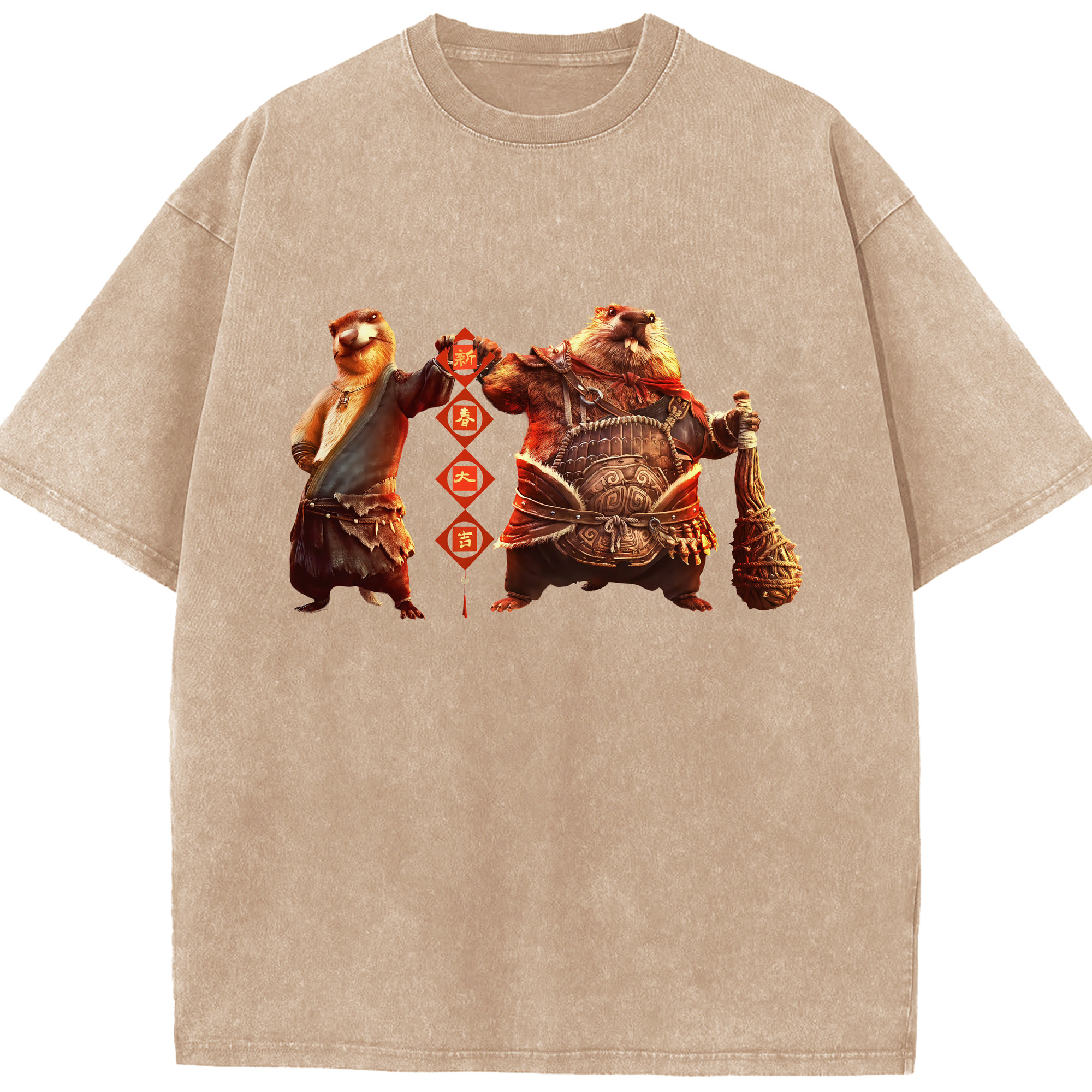 （画像用） Ne Zha 2 ナタ 魔童の大暴れ 綿100% ヴィンテージ風 半袖Tシャツ（フロントプリント）
