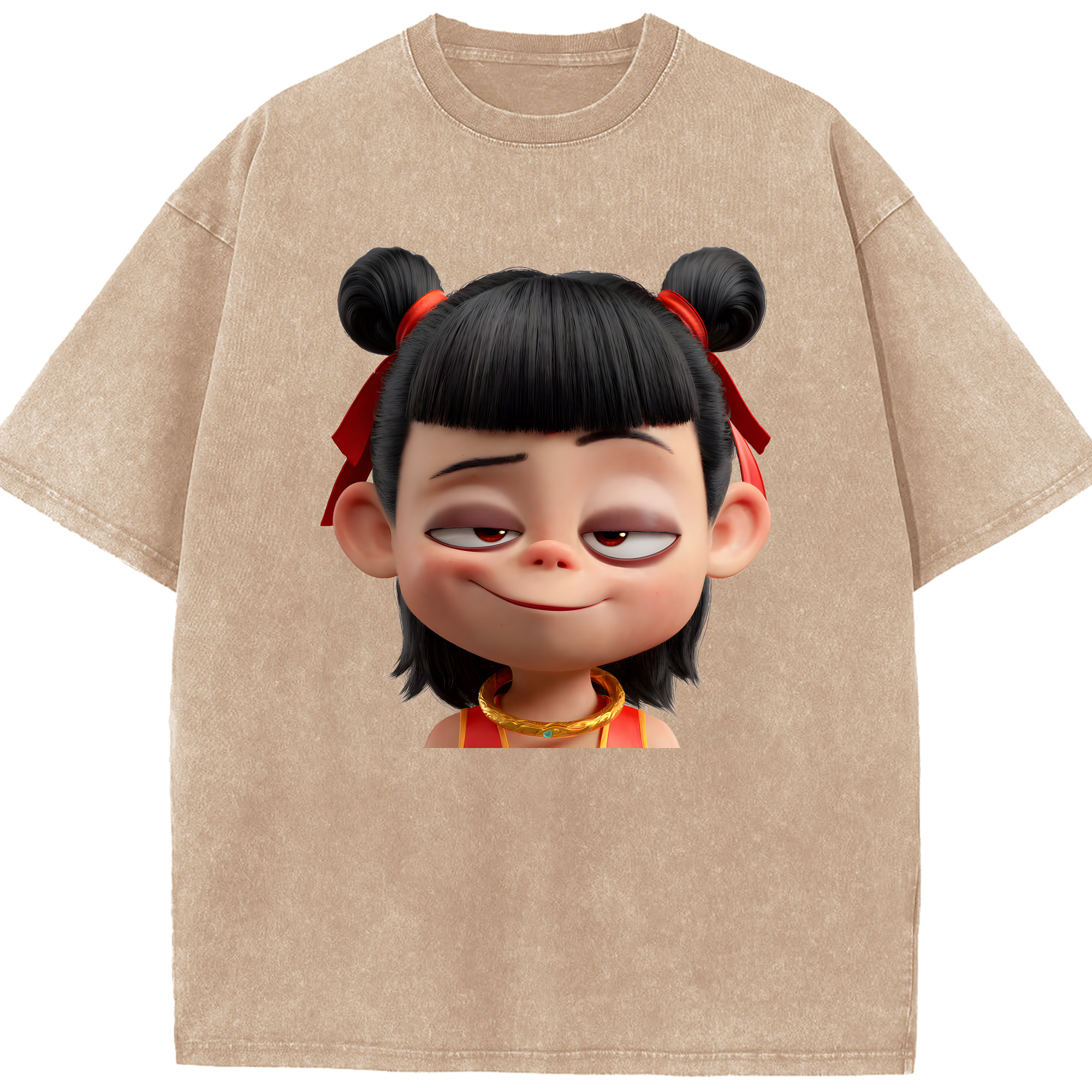 （画像用） Ne Zha 2 ナタ 魔童の大暴れ 綿100% ヴィンテージ風 半袖Tシャツ（フロントプリント）