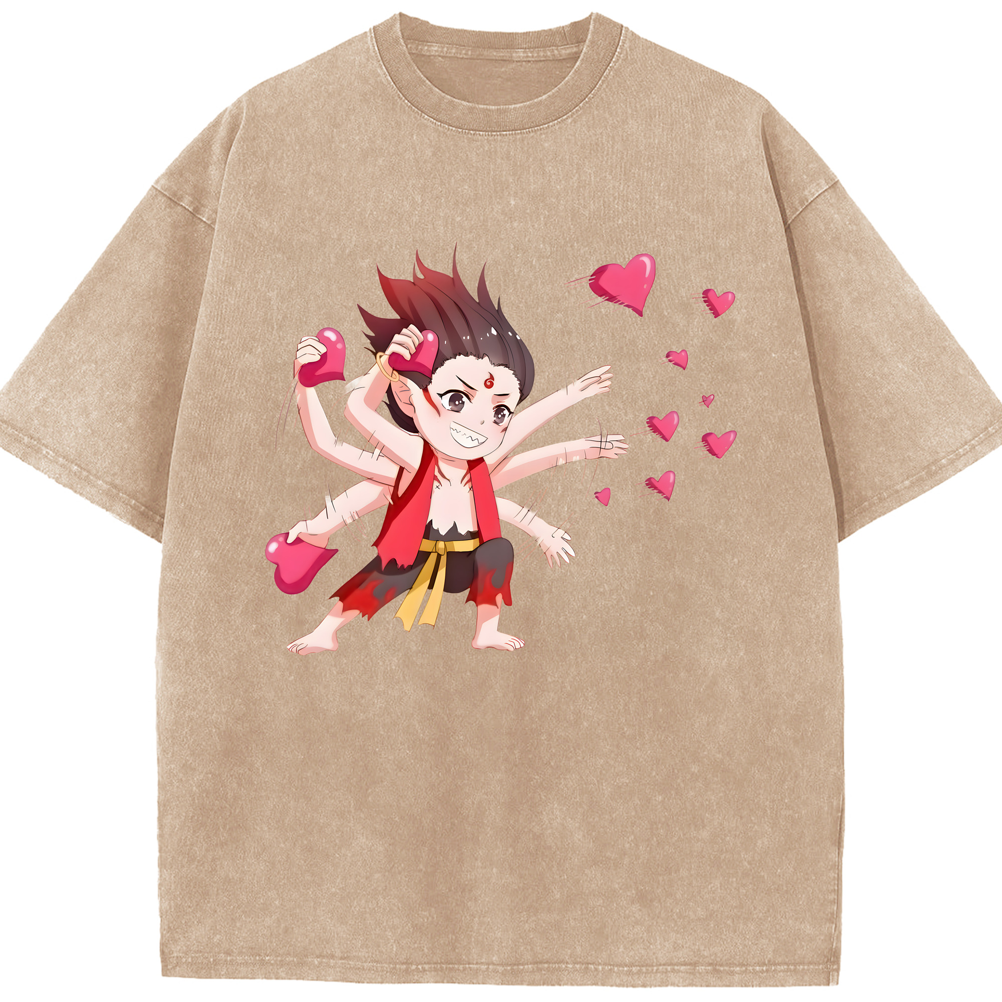 （画像用） Ne Zha 2 ナタ 魔童の大暴れ 綿100% ヴィンテージ風 半袖Tシャツ（フロントプリント）