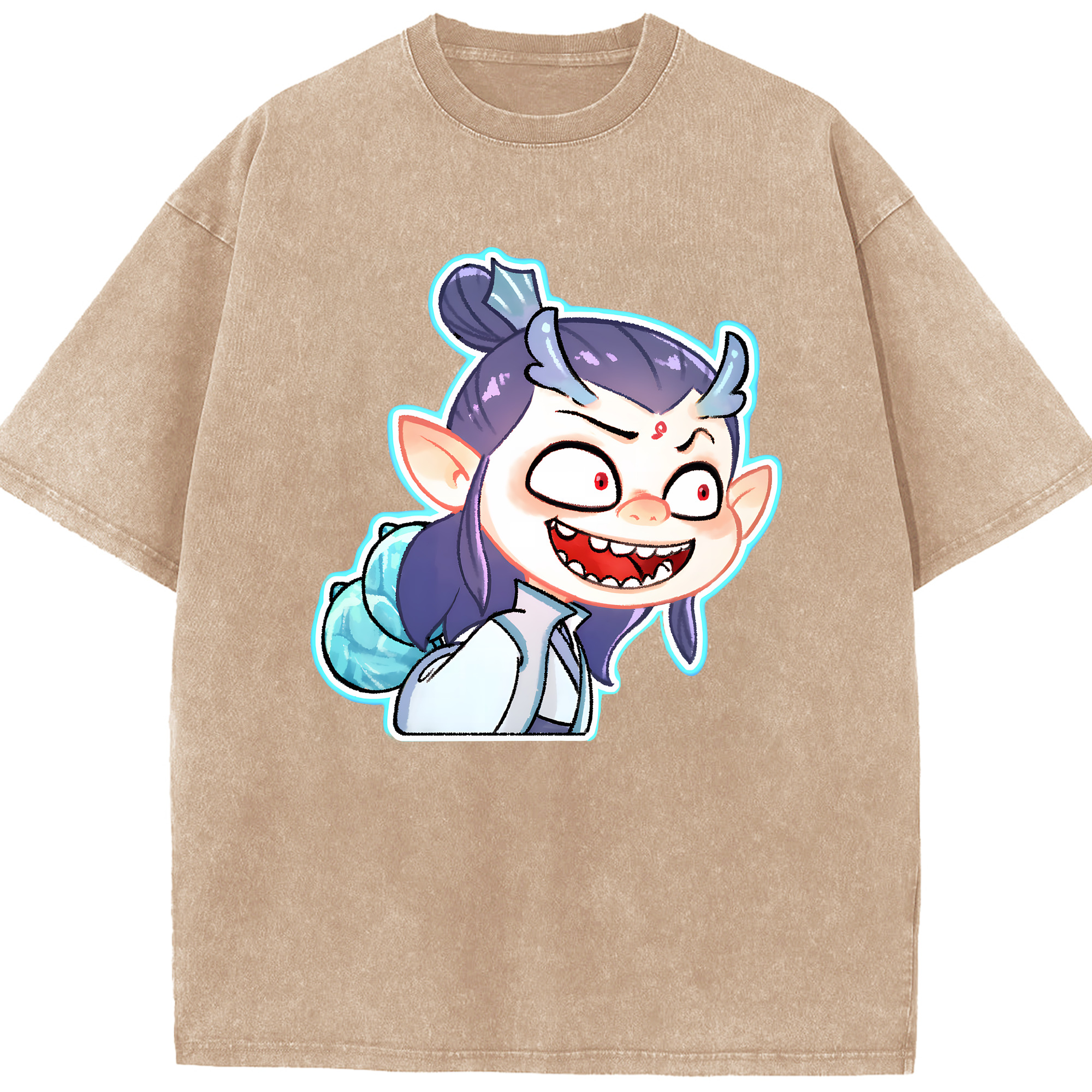 （画像用） Ne Zha 2 ナタ 魔童の大暴れ 綿100% ヴィンテージ風 半袖Tシャツ（フロントプリント）