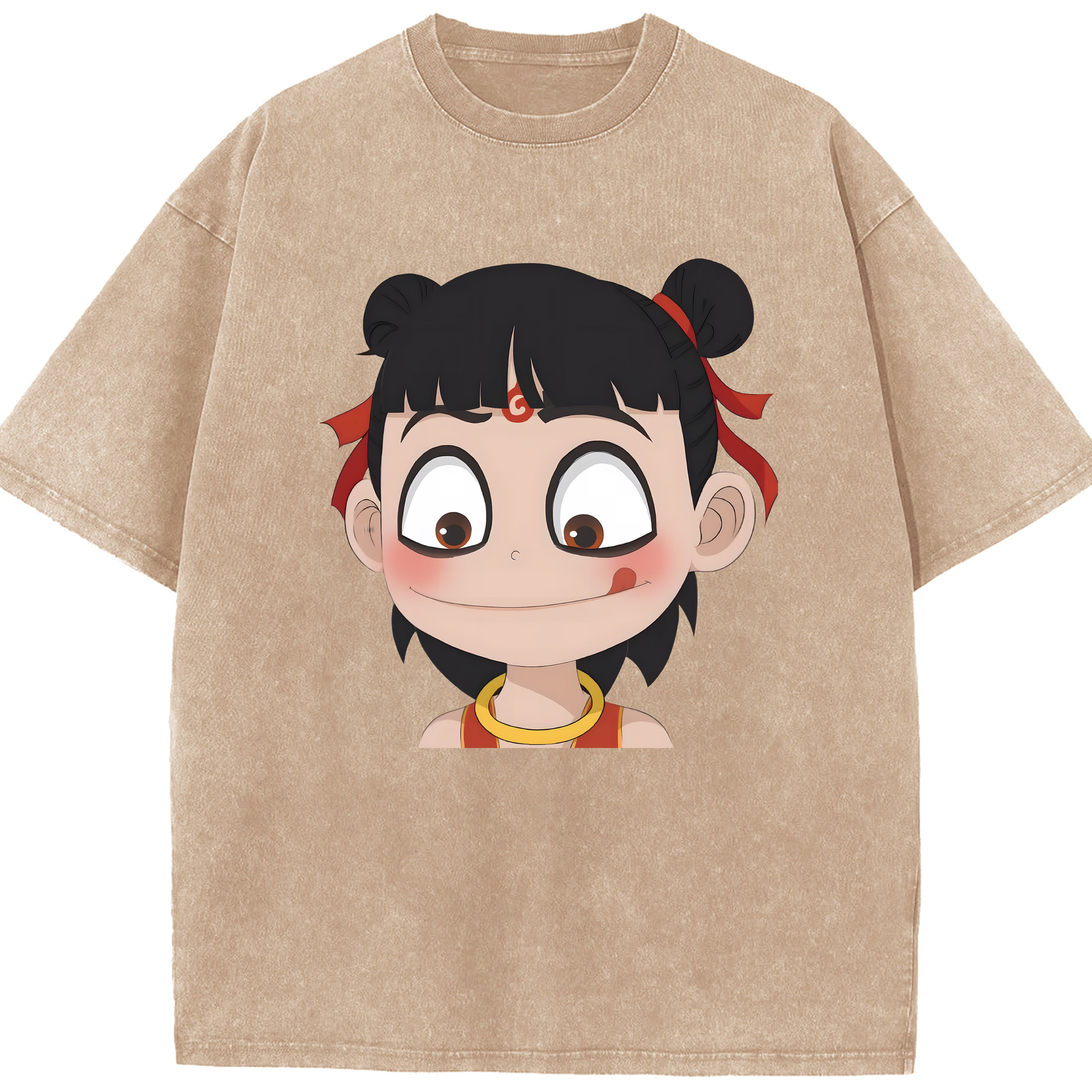 （画像用） Ne Zha 2 ナタ 魔童の大暴れ 綿100% ヴィンテージ風 半袖Tシャツ（フロントプリント）