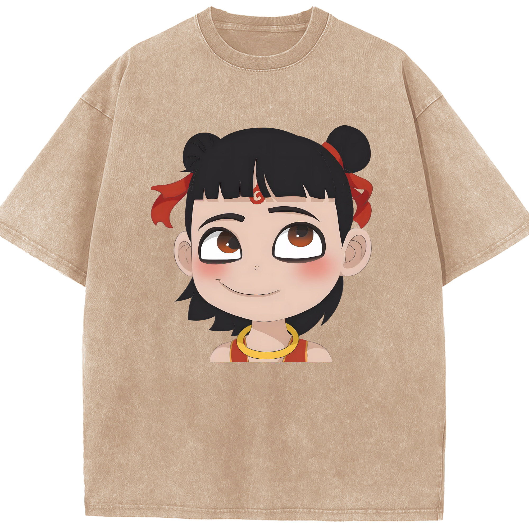 （画像用） Ne Zha 2 ナタ 魔童の大暴れ 綿100% ヴィンテージ風 半袖Tシャツ（フロントプリント）