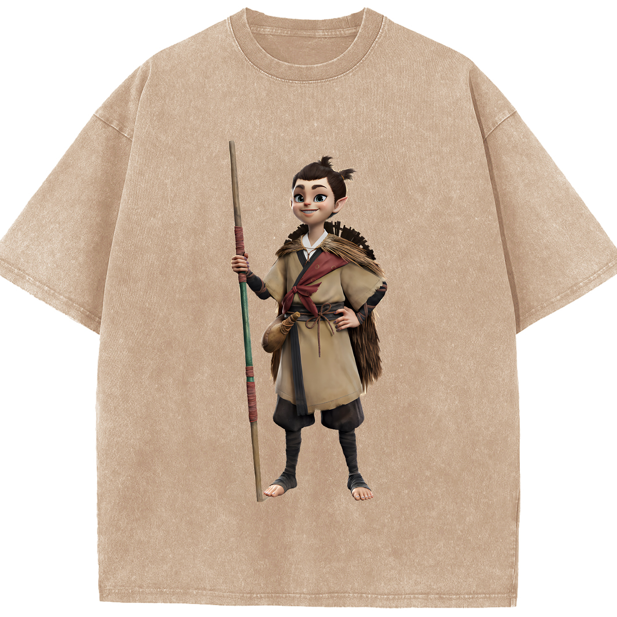 （画像用） Ne Zha 2 ナタ 魔童の大暴れ 綿100% ヴィンテージ風 半袖Tシャツ（フロントプリント）