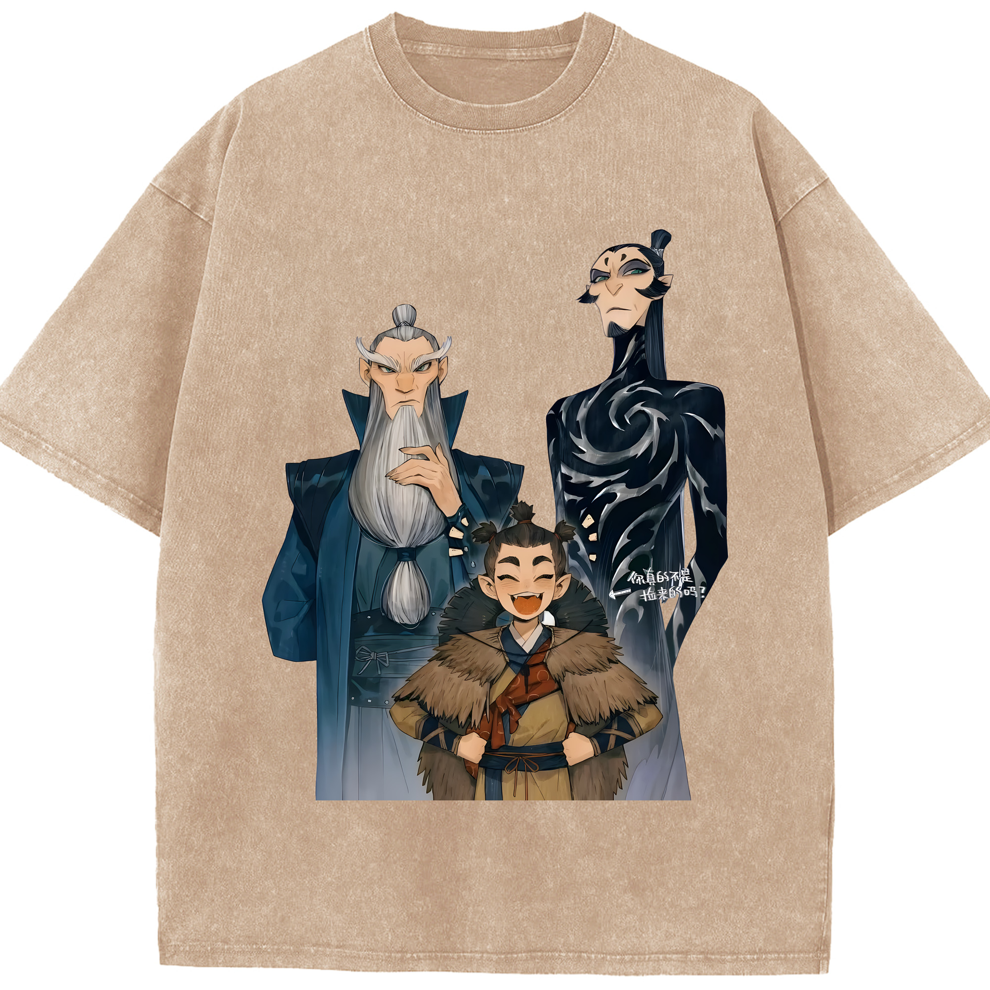 （画像用） Ne Zha 2 ナタ 魔童の大暴れ 綿100% ヴィンテージ風 半袖Tシャツ（フロントプリント）