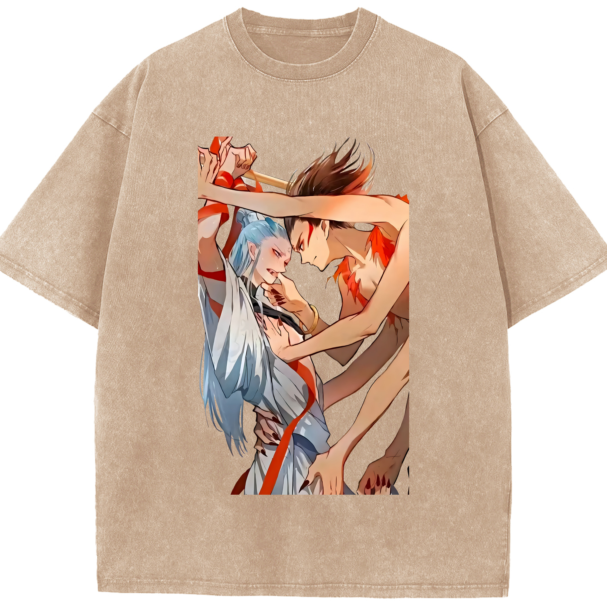（画像用） Ne Zha 2 ナタ 魔童の大暴れ 綿100% ヴィンテージ風 半袖Tシャツ（フロントプリント）