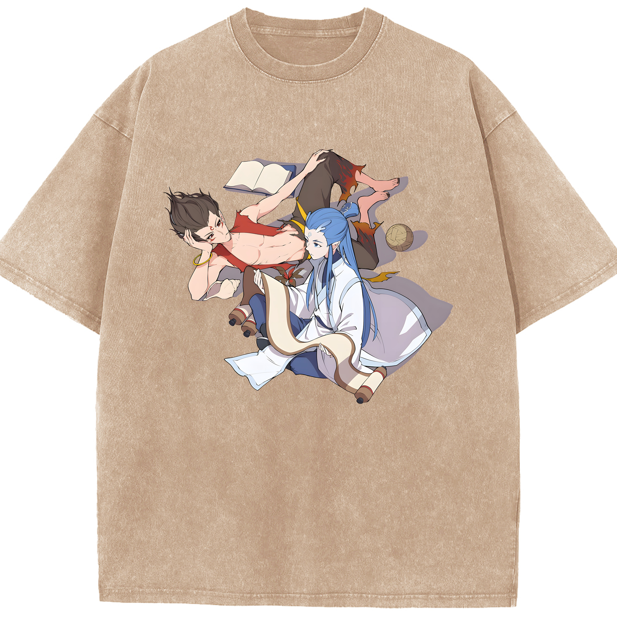 （画像用） Ne Zha 2 ナタ 魔童の大暴れ 綿100% ヴィンテージ風 半袖Tシャツ（フロントプリント）