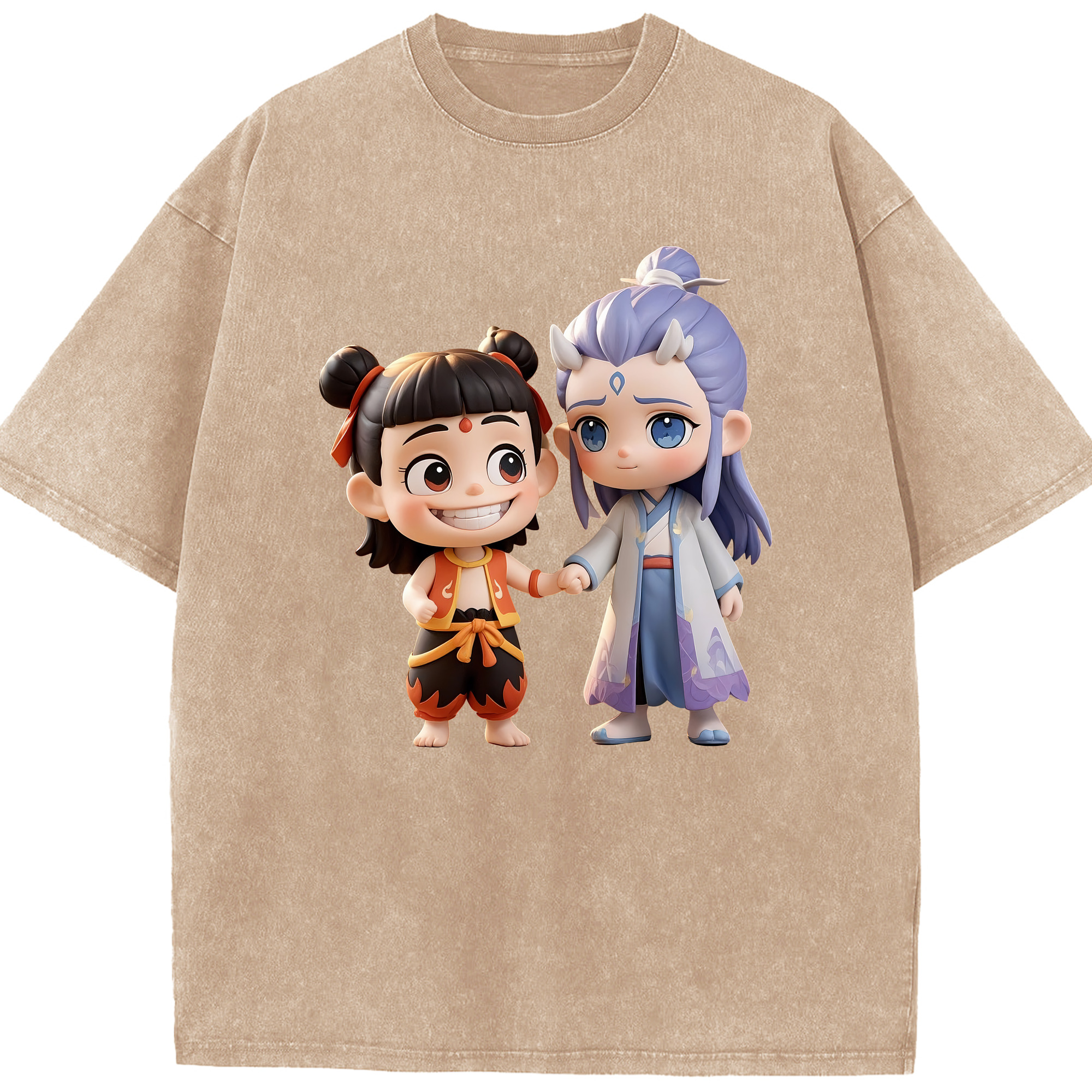 （画像用） Ne Zha 2 ナタ 魔童の大暴れ 綿100% ヴィンテージ風 半袖Tシャツ（フロントプリント）
