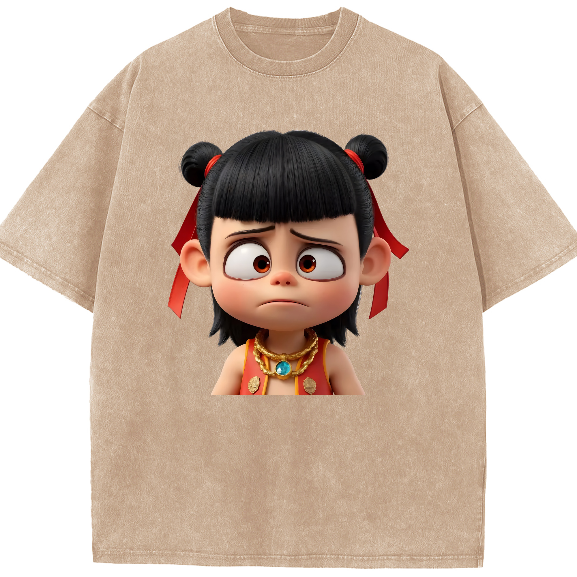 （画像用） Ne Zha 2 ナタ 魔童の大暴れ 綿100% ヴィンテージ風 半袖Tシャツ（フロントプリント）