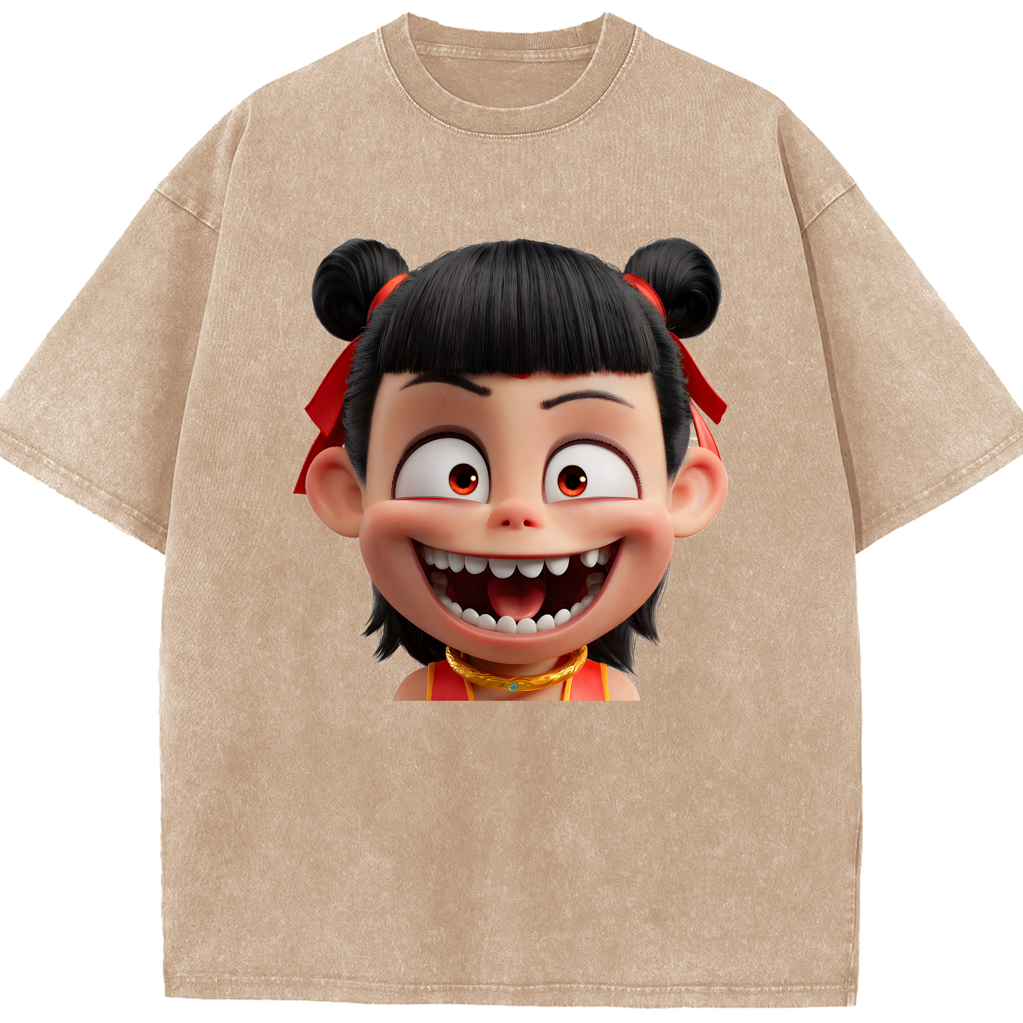 （画像用） Ne Zha 2 ナタ 魔童の大暴れ 綿100% ヴィンテージ風 半袖Tシャツ（フロントプリント）