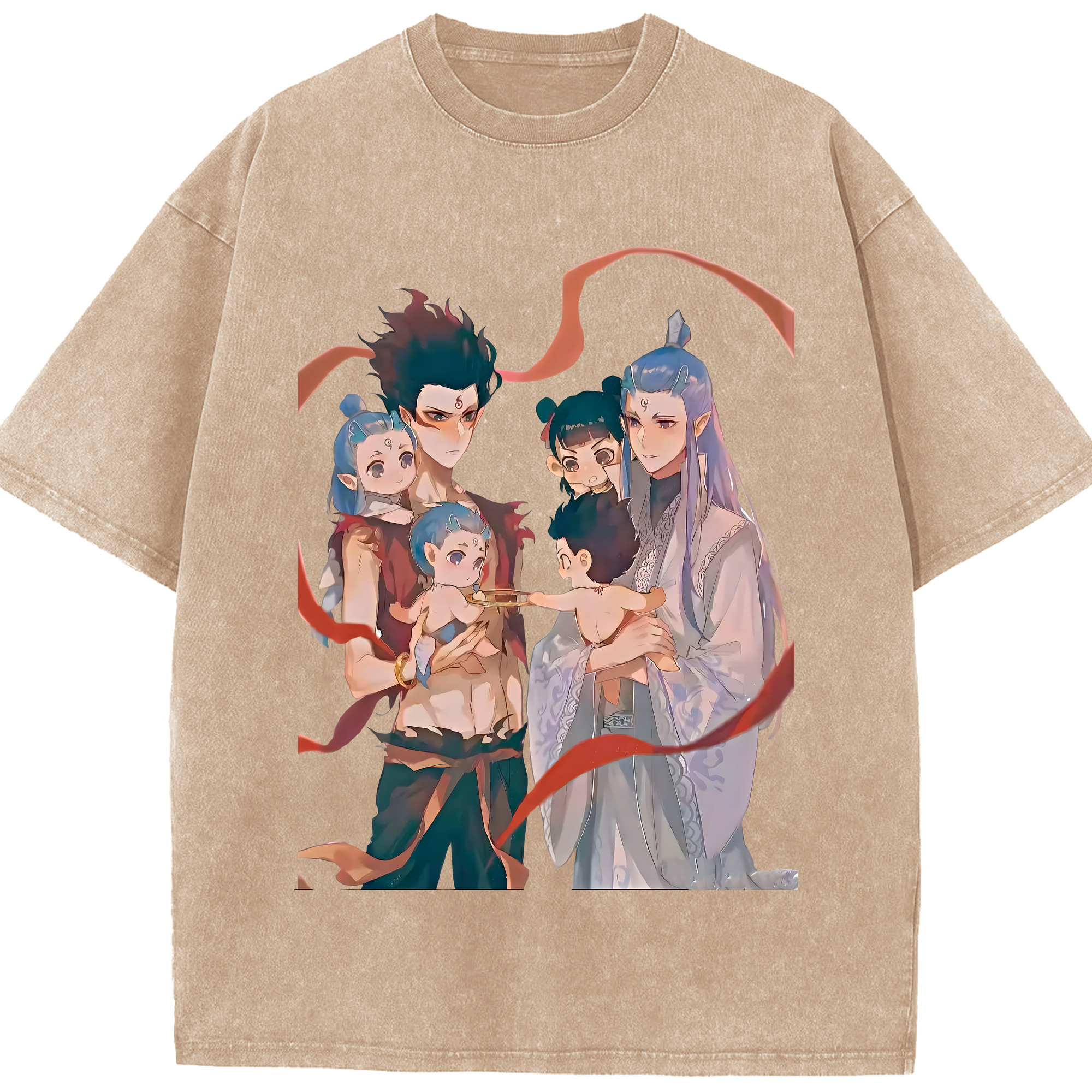 （画像用） Ne Zha 2 ナタ 魔童の大暴れ 綿100% ヴィンテージ風 半袖Tシャツ（フロントプリント）