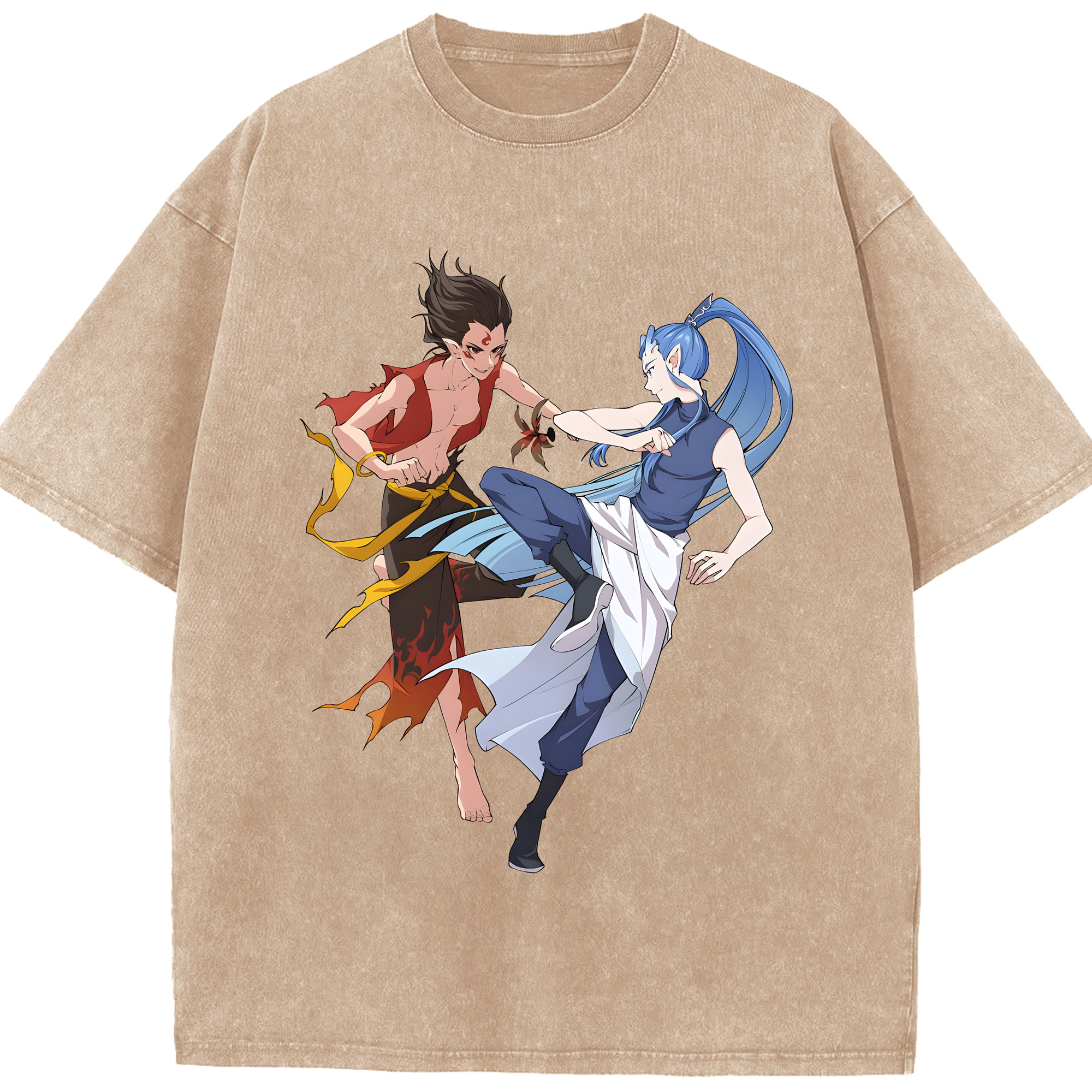 （画像用） Ne Zha 2 ナタ 魔童の大暴れ 綿100% ヴィンテージ風 半袖Tシャツ（フロントプリント）