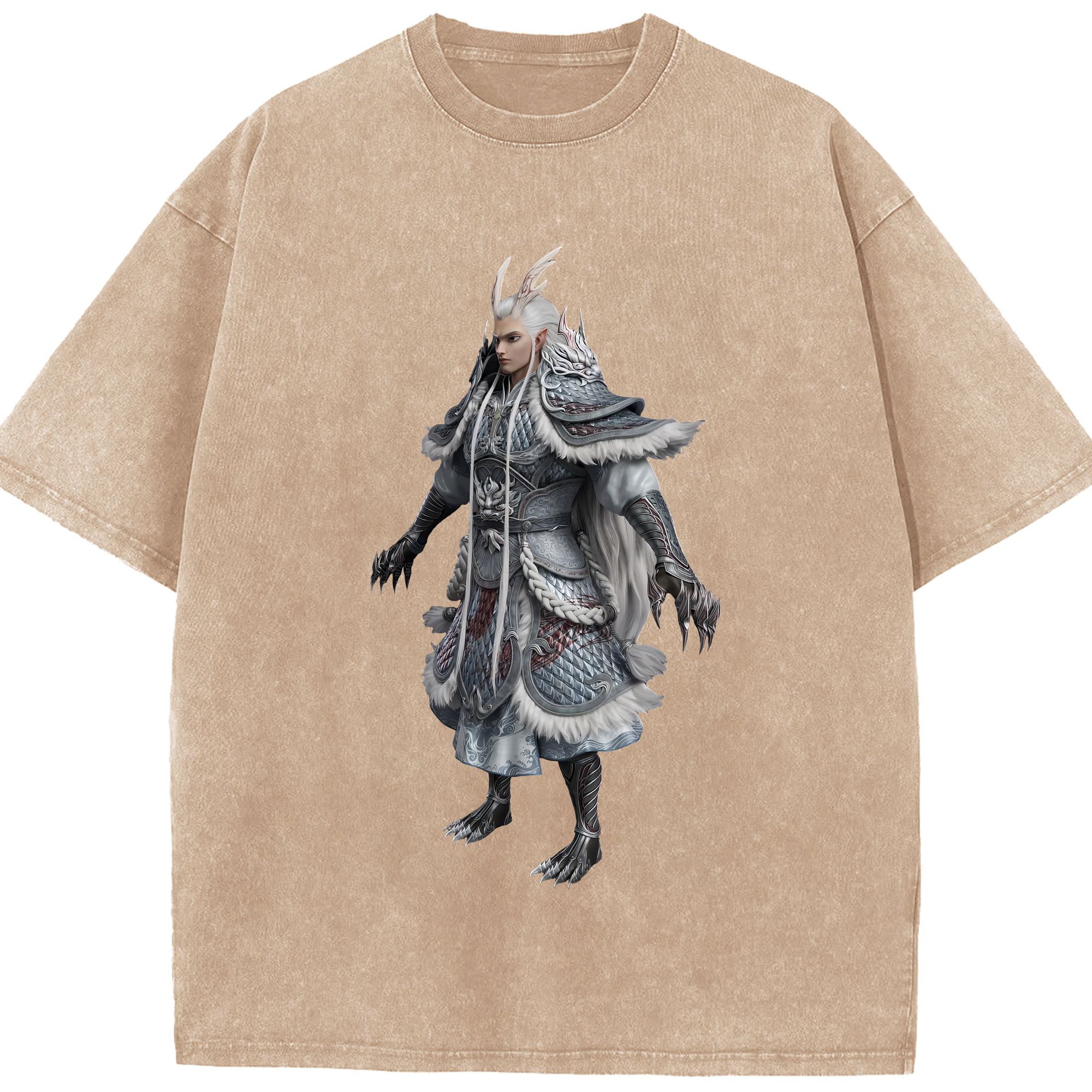 （画像用） Ne Zha 2 ナタ 魔童の大暴れ 綿100% ヴィンテージ風 半袖Tシャツ（フロントプリント）