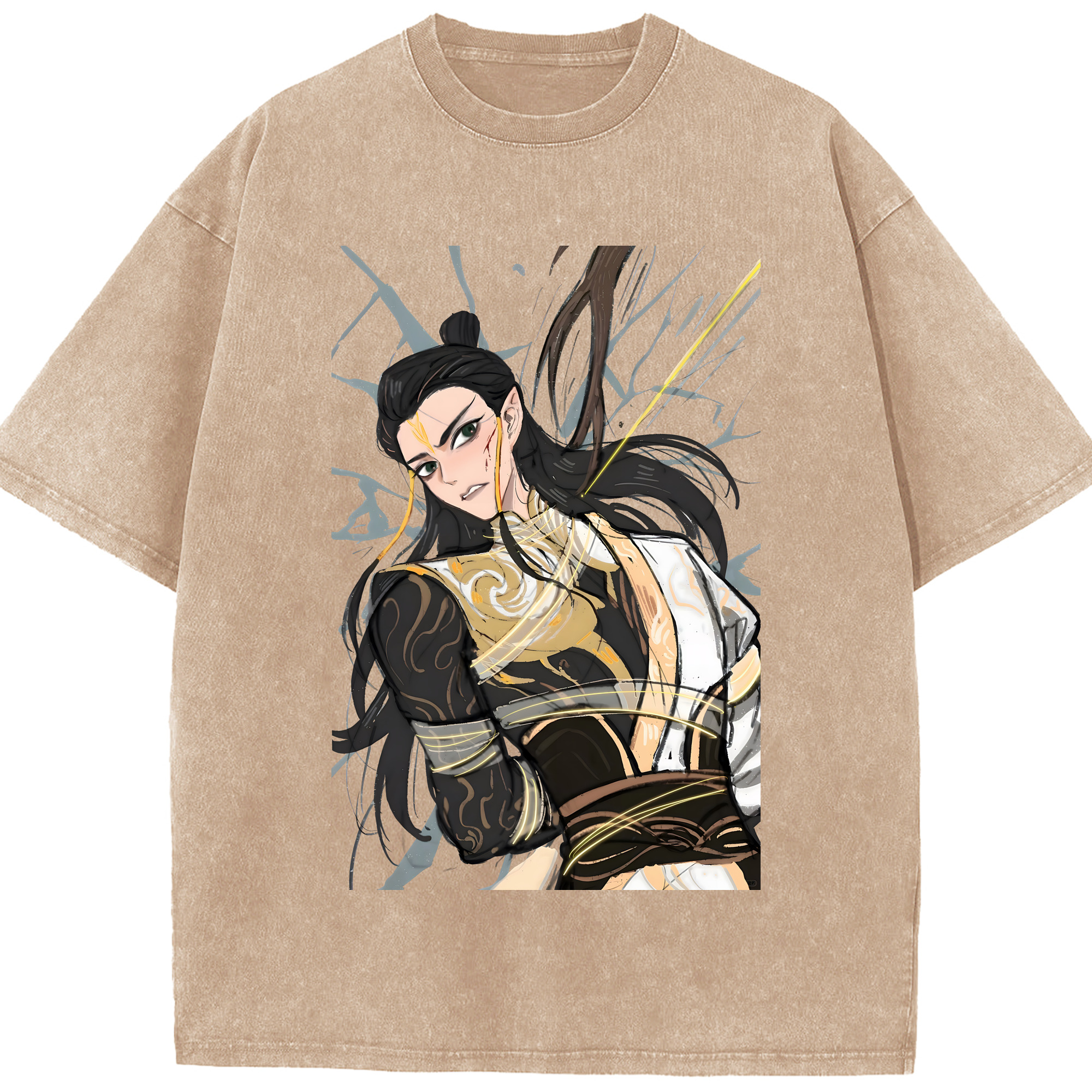 （画像用） Ne Zha 2 ナタ 魔童の大暴れ 綿100% ヴィンテージ風 半袖Tシャツ（フロントプリント）
