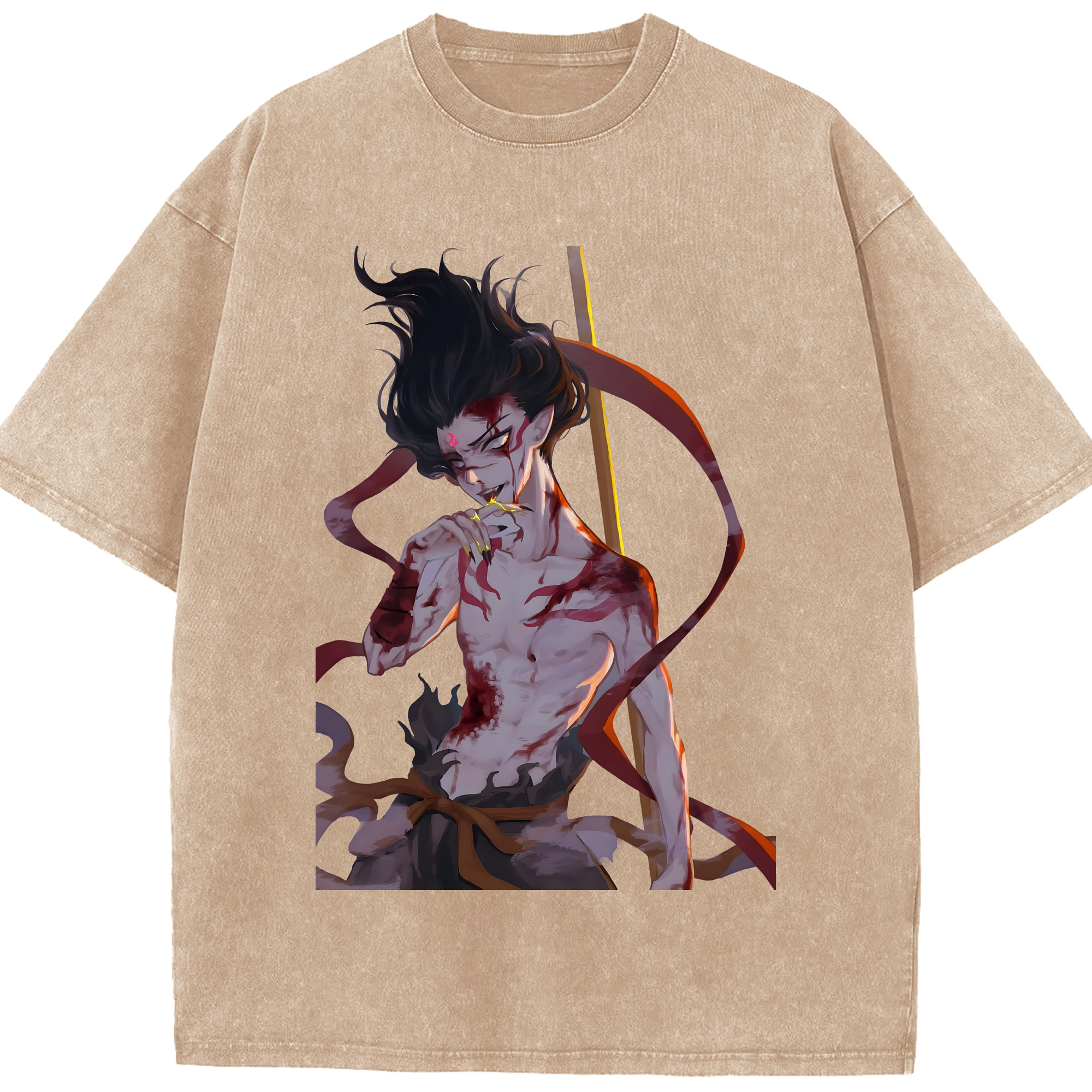 （画像用） Ne Zha 2 ナタ 魔童の大暴れ 綿100% ヴィンテージ風 半袖Tシャツ（フロントプリント）