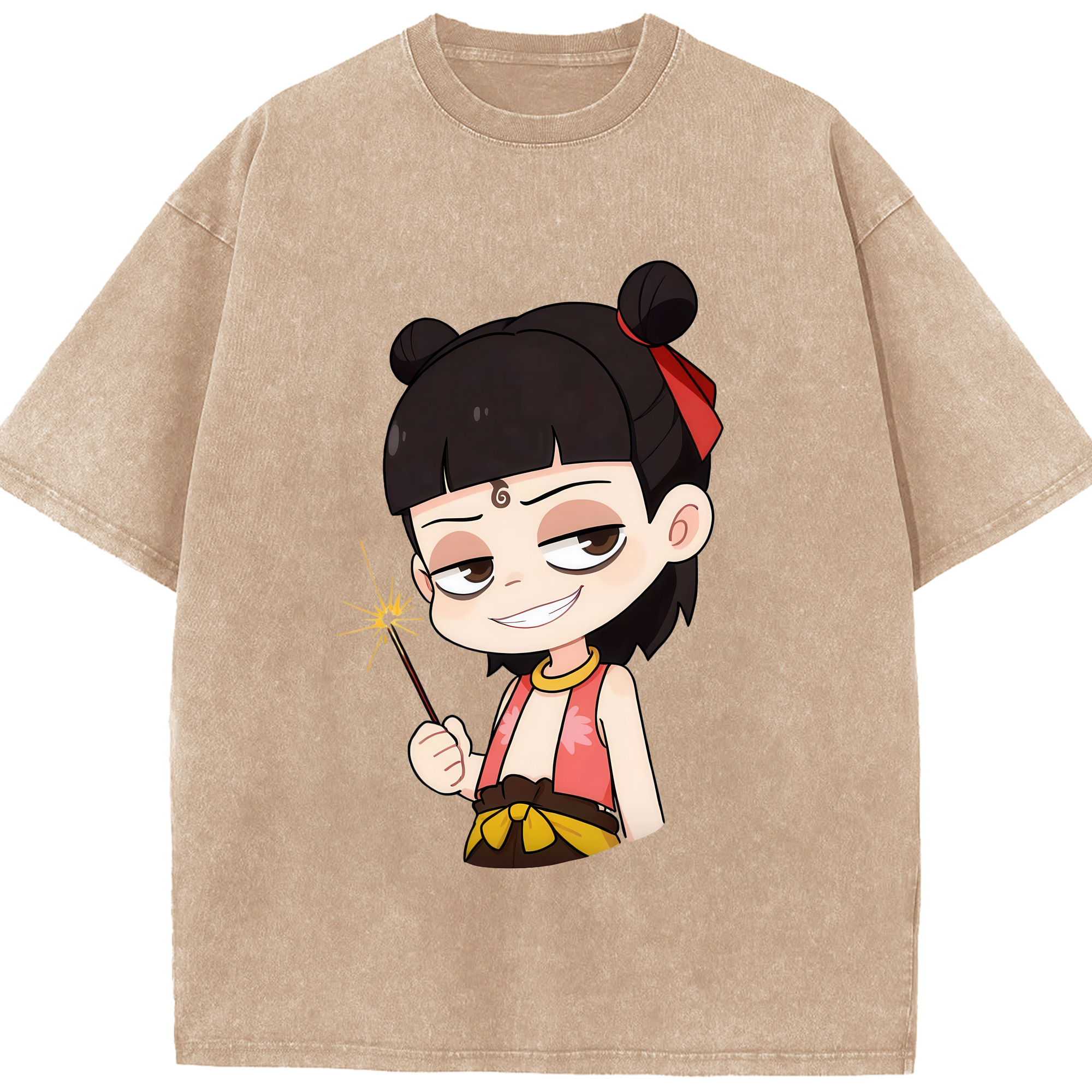 （画像用） Ne Zha 2 ナタ 魔童の大暴れ 綿100% ヴィンテージ風 半袖Tシャツ（フロントプリント）