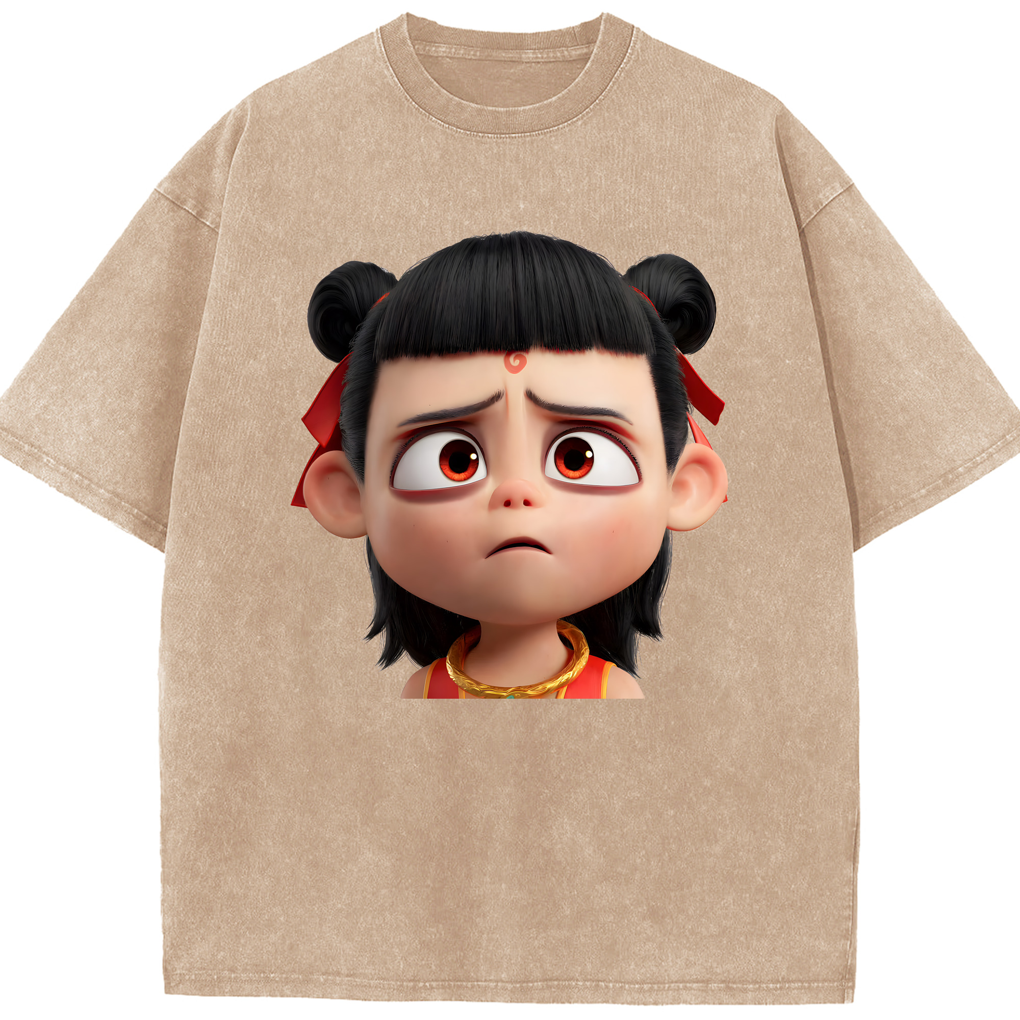 （画像用） Ne Zha 2 ナタ 魔童の大暴れ 綿100% ヴィンテージ風 半袖Tシャツ（フロントプリント）