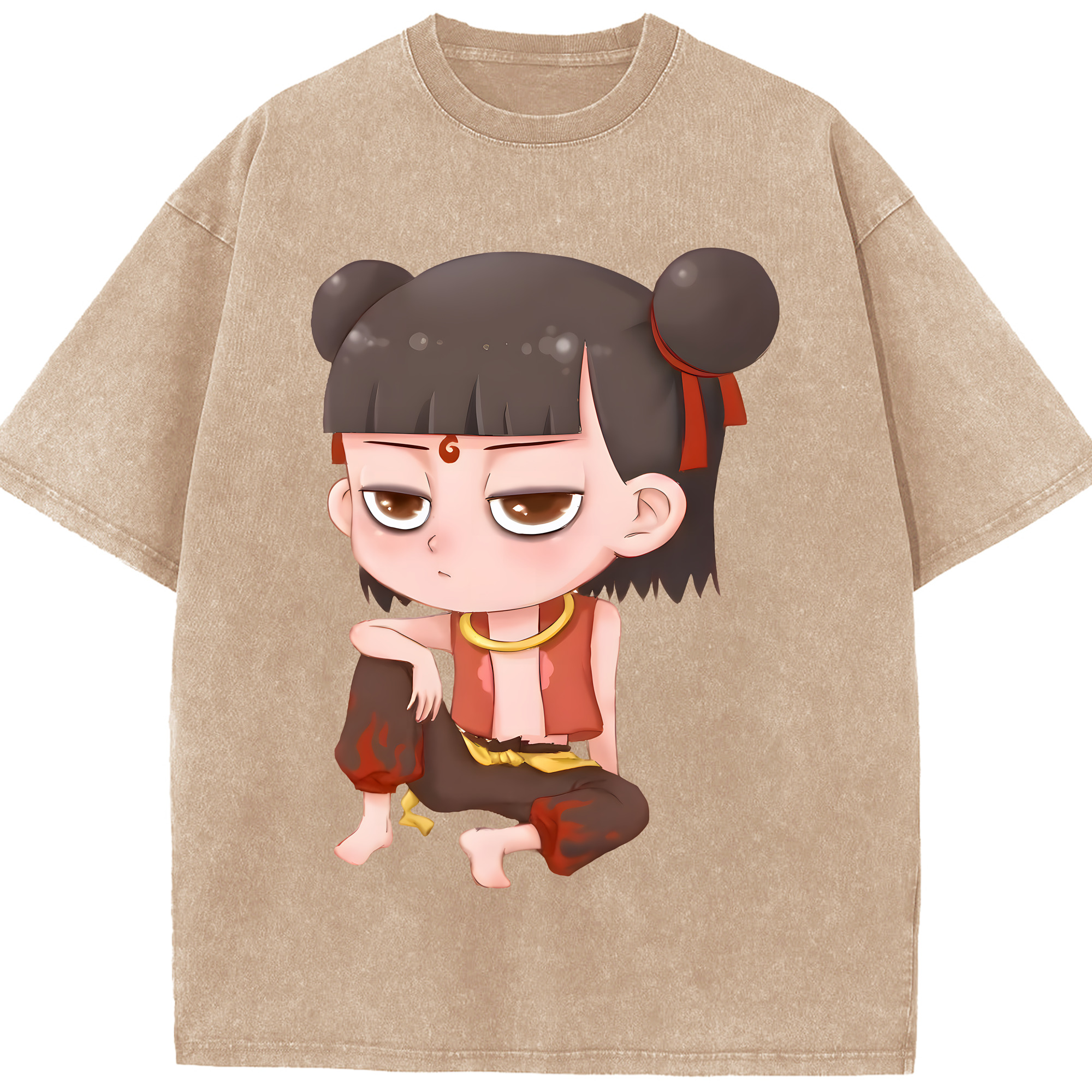 （画像用） Ne Zha 2 ナタ 魔童の大暴れ 綿100% ヴィンテージ風 半袖Tシャツ（フロントプリント）
