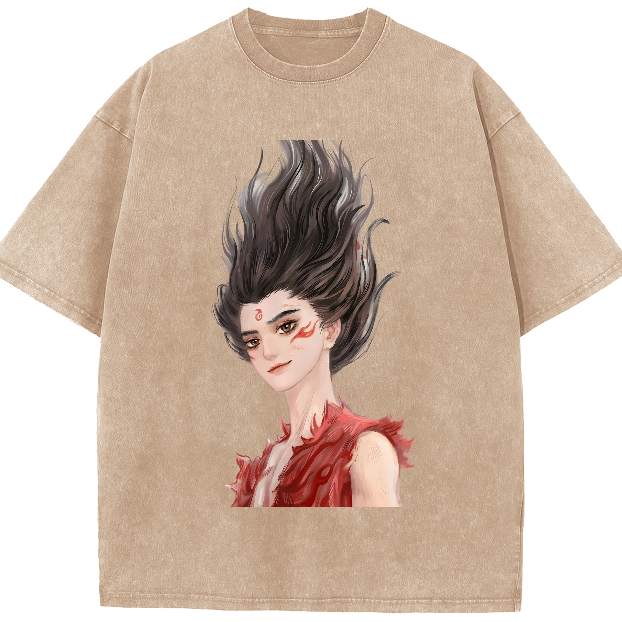 （画像用） Ne Zha 2 ナタ 魔童の大暴れ 綿100% ヴィンテージ風 半袖Tシャツ（フロントプリント）