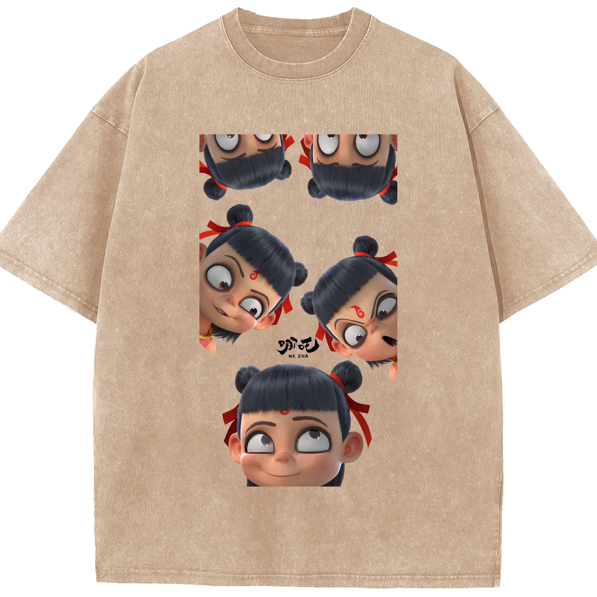 （画像用） Ne Zha 2 ナタ 魔童の大暴れ 綿100% ヴィンテージ風 半袖Tシャツ（フロントプリント）
