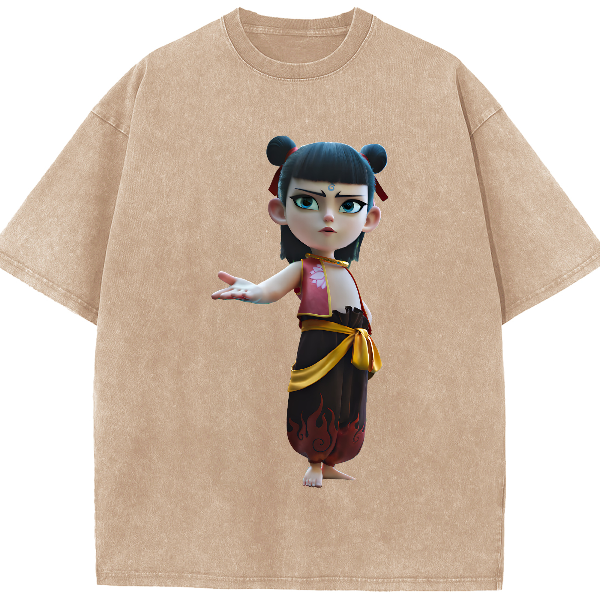 （画像用） Ne Zha 2 ナタ 魔童の大暴れ 綿100% ヴィンテージ風 半袖Tシャツ（フロントプリント）