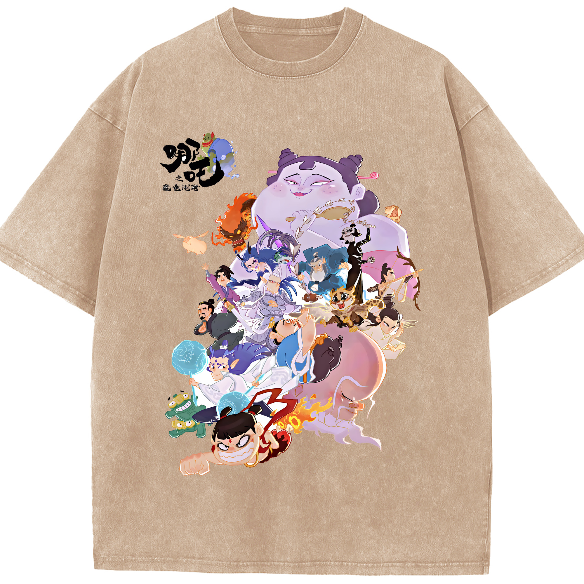 （画像用） Ne Zha 2 ナタ 魔童の大暴れ 綿100% ヴィンテージ風 半袖Tシャツ（フロントプリント）