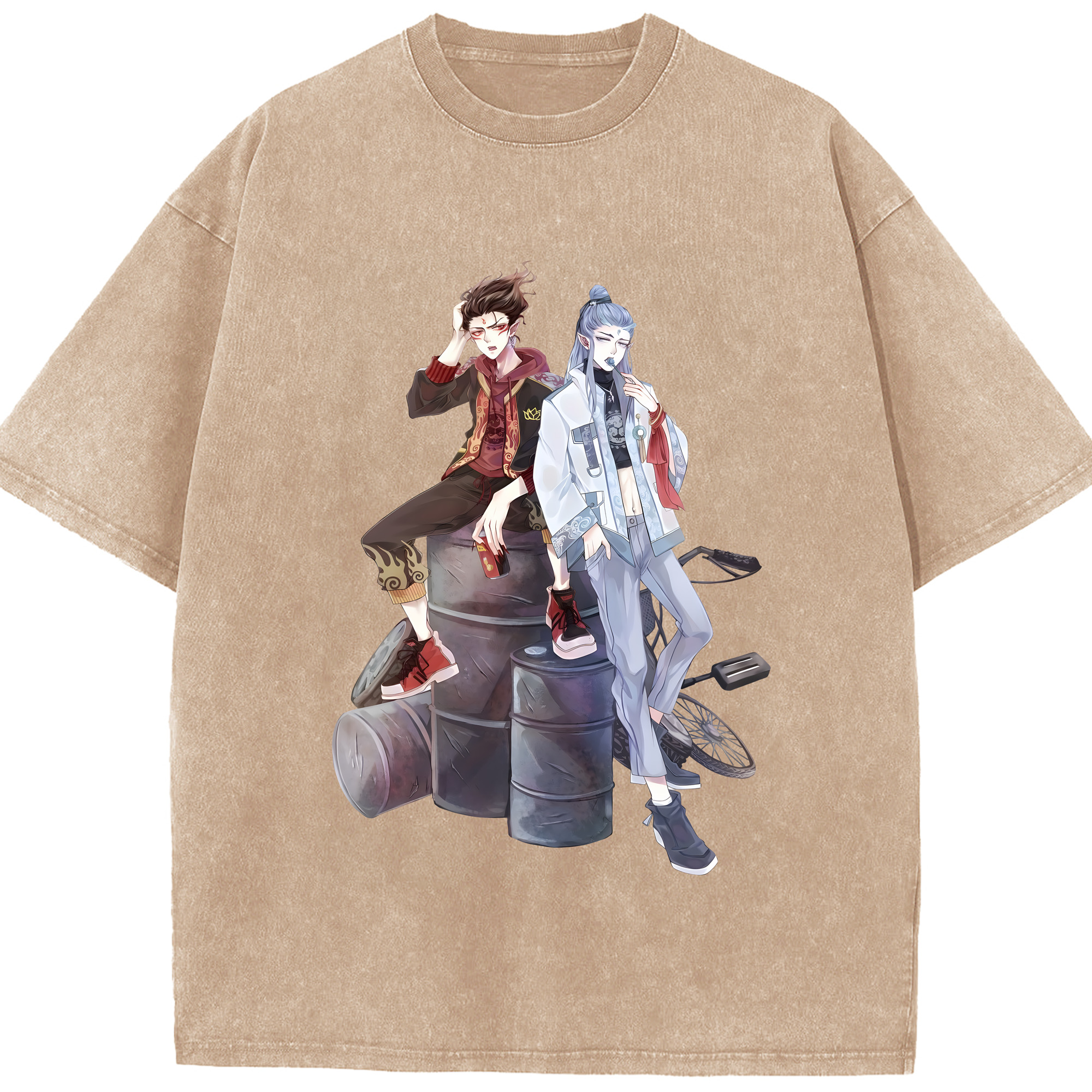 （画像用） Ne Zha 2 ナタ 魔童の大暴れ 綿100% ヴィンテージ風 半袖Tシャツ（フロントプリント）