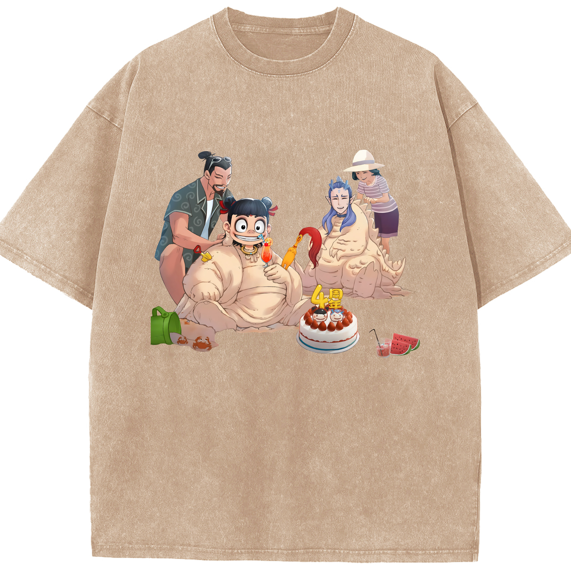 （画像用） Ne Zha 2 ナタ 魔童の大暴れ 綿100% ヴィンテージ風 半袖Tシャツ（フロントプリント）