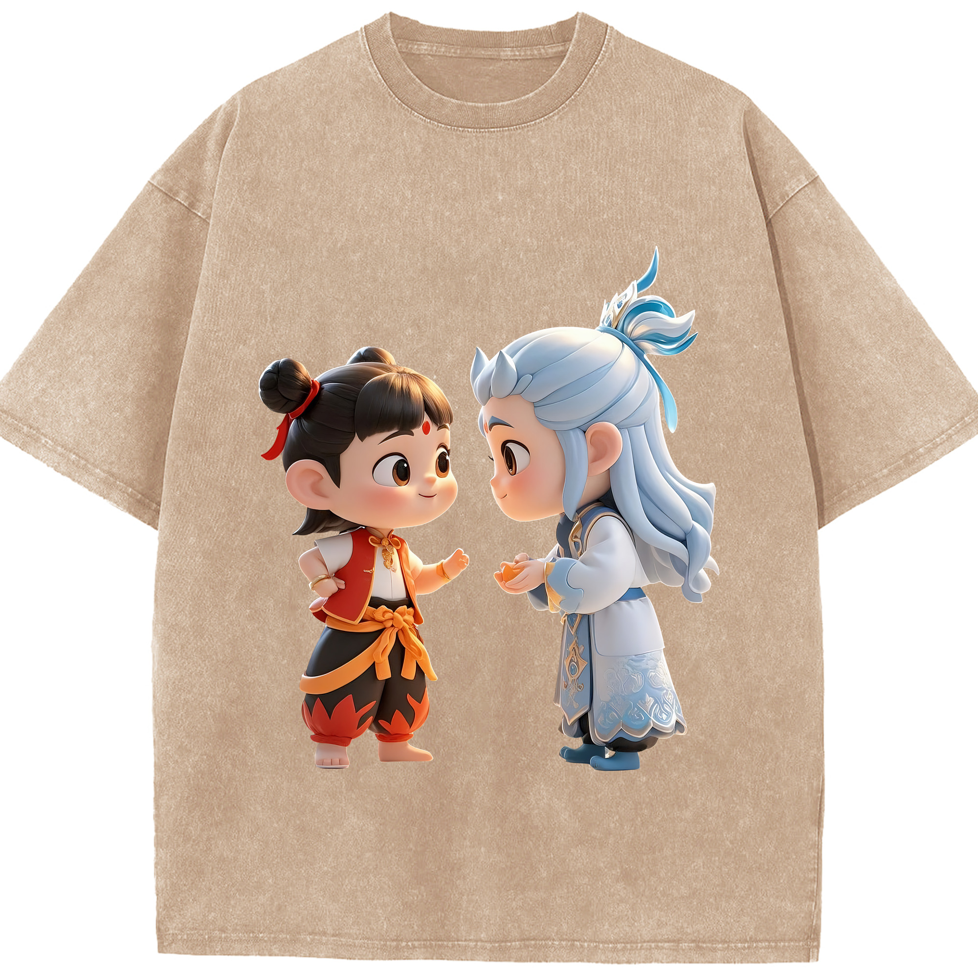 （画像用） Ne Zha 2 ナタ 魔童の大暴れ 綿100% ヴィンテージ風 半袖Tシャツ（フロントプリント）