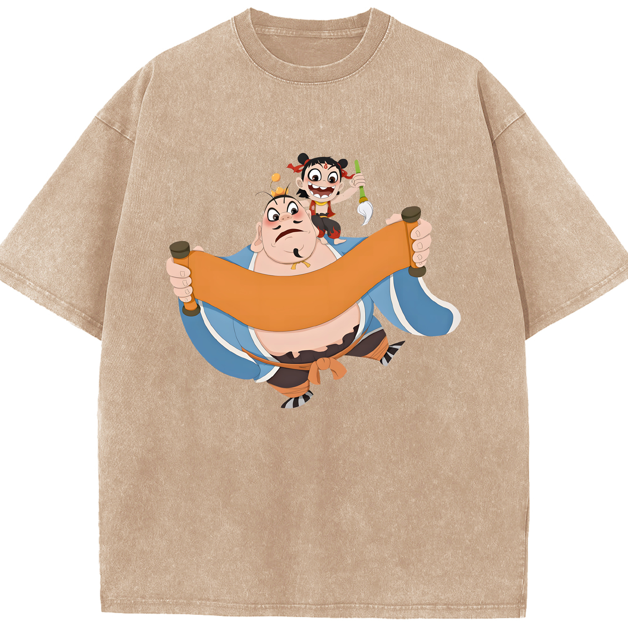 （画像用） Ne Zha 2 ナタ 魔童の大暴れ 綿100% ヴィンテージ風 半袖Tシャツ（フロントプリント）