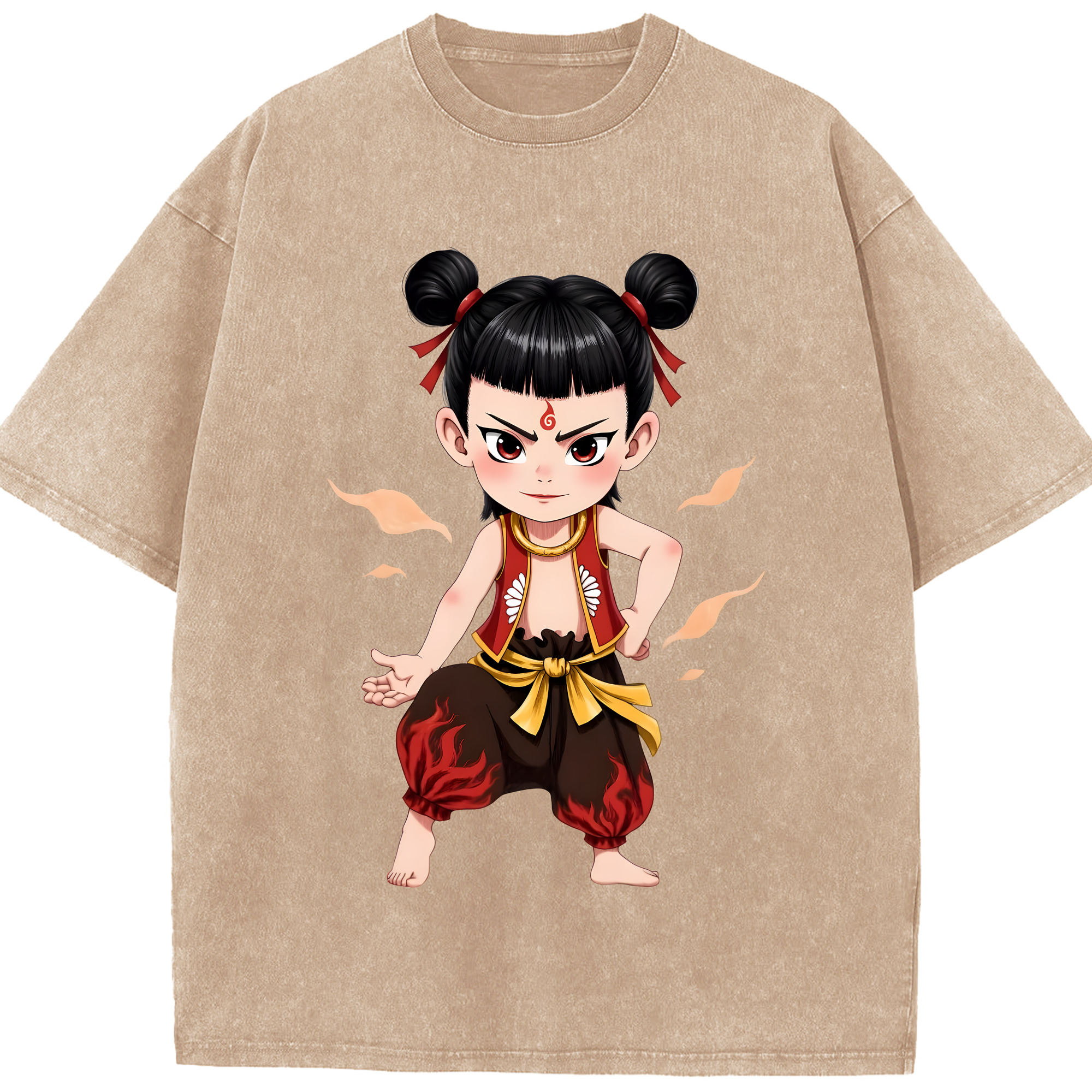 （画像用） Ne Zha 2 ナタ 魔童の大暴れ 綿100% ヴィンテージ風 半袖Tシャツ（フロントプリント）
