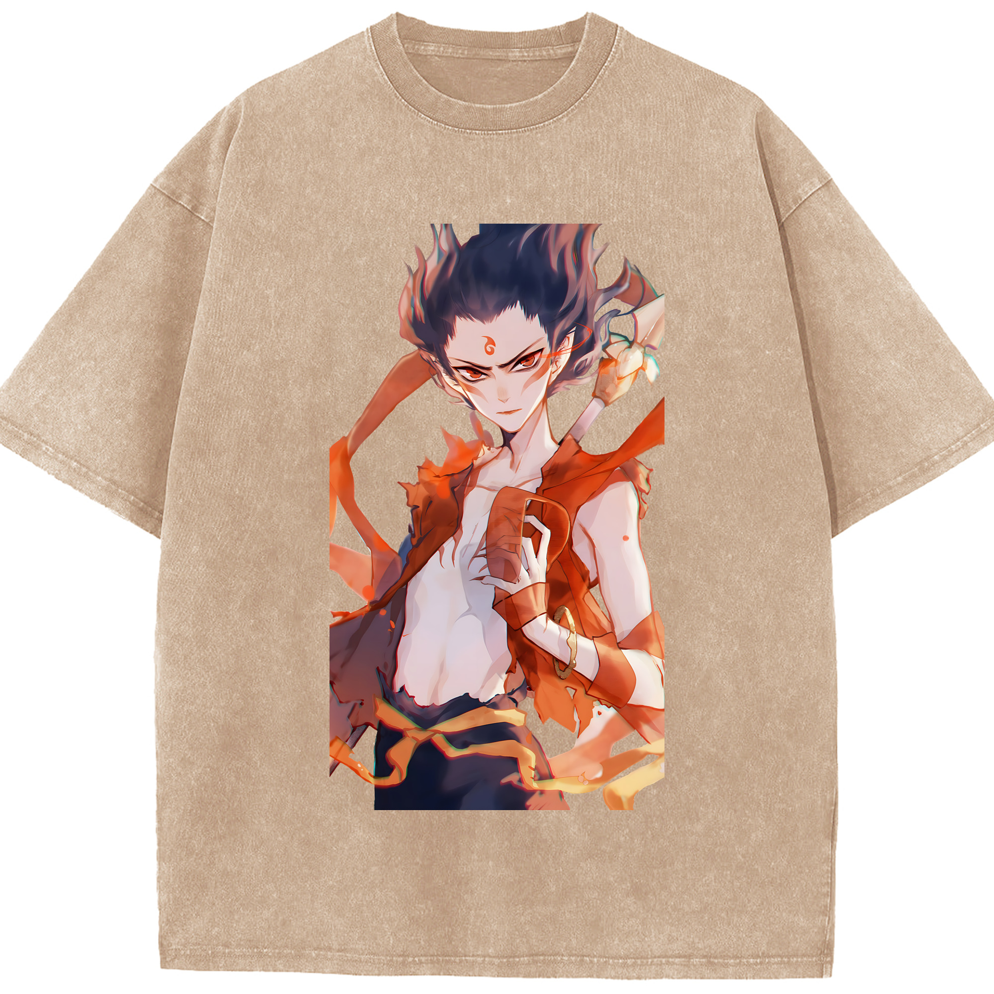 （画像用） Ne Zha 2 ナタ 魔童の大暴れ 綿100% ヴィンテージ風 半袖Tシャツ（フロントプリント）