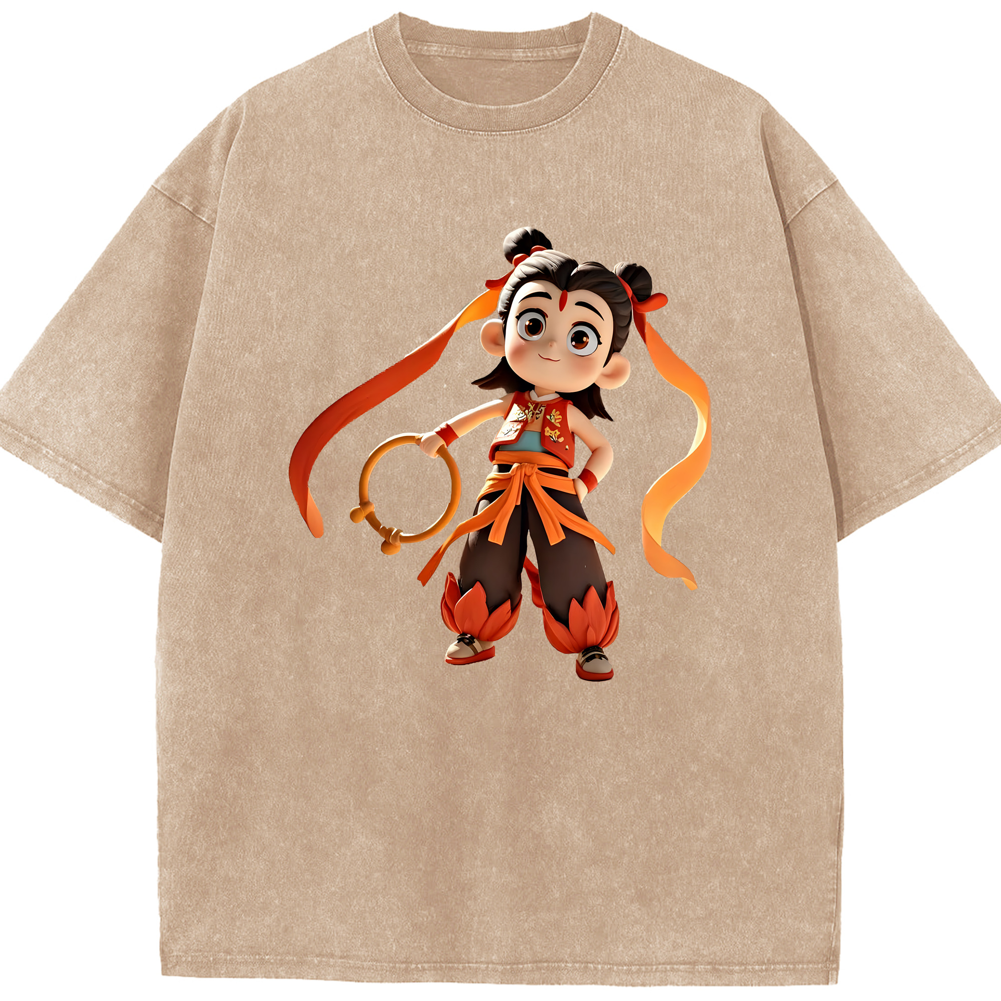 （画像用） Ne Zha 2 ナタ 魔童の大暴れ 綿100% ヴィンテージ風 半袖Tシャツ（フロントプリント）