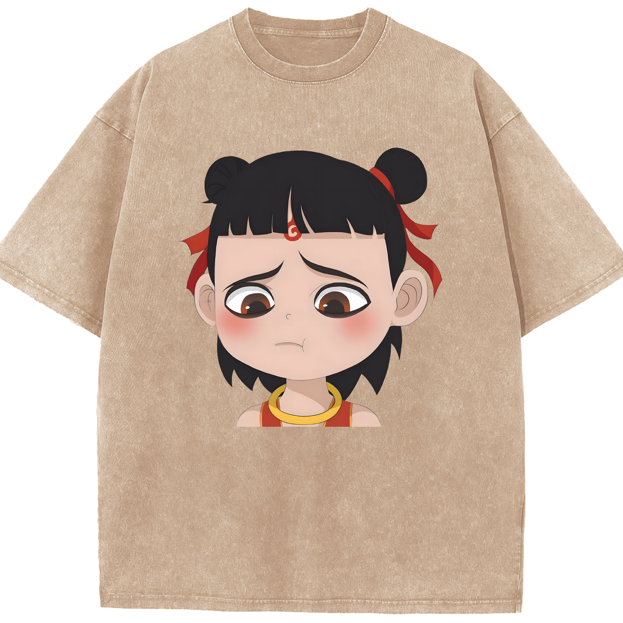 （画像用） Ne Zha 2 ナタ 魔童の大暴れ 綿100% ヴィンテージ風 半袖Tシャツ（フロントプリント）