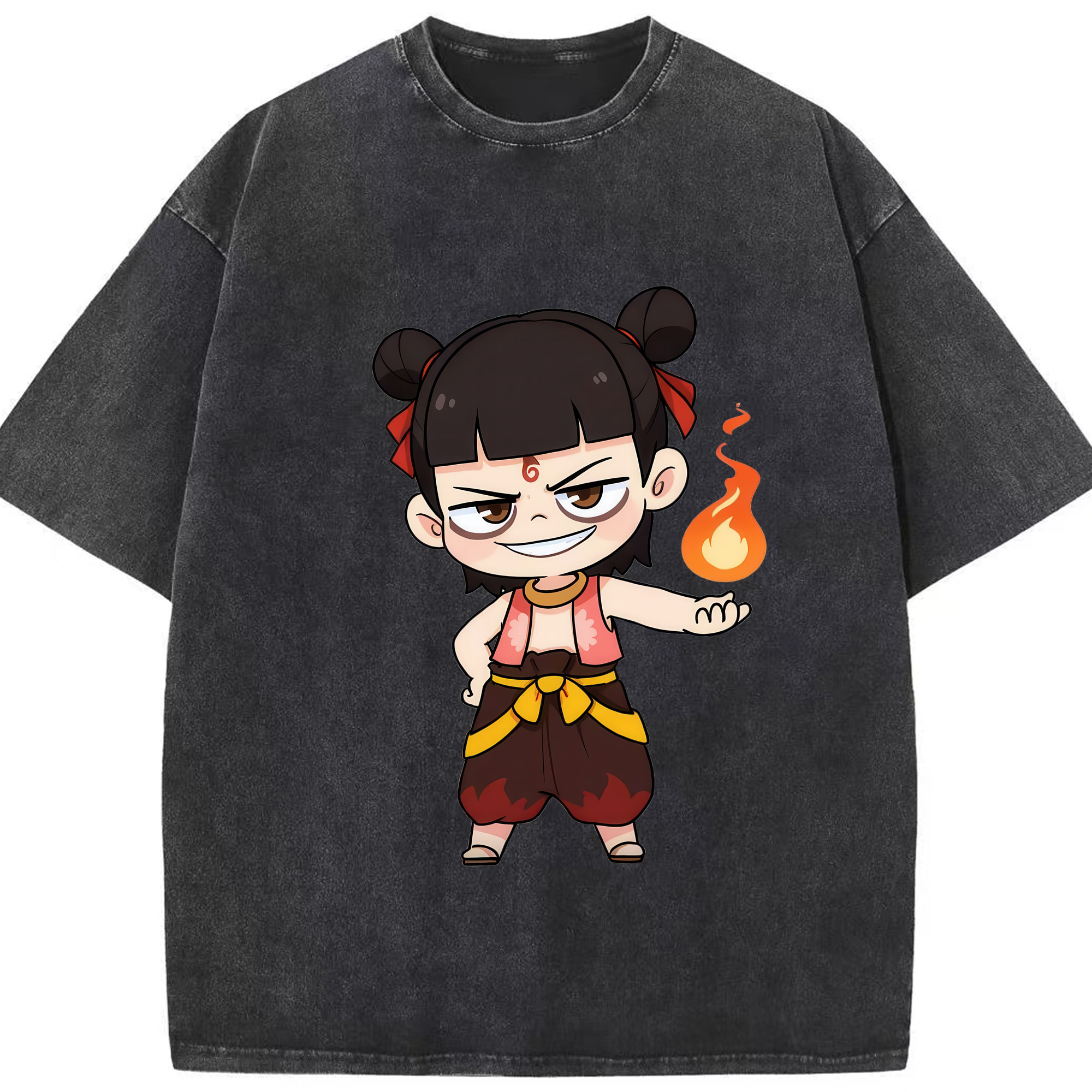 （画像用） Ne Zha 2 ナタ 魔童の大暴れ 綿100% ヴィンテージ風 半袖Tシャツ（フロントプリント）