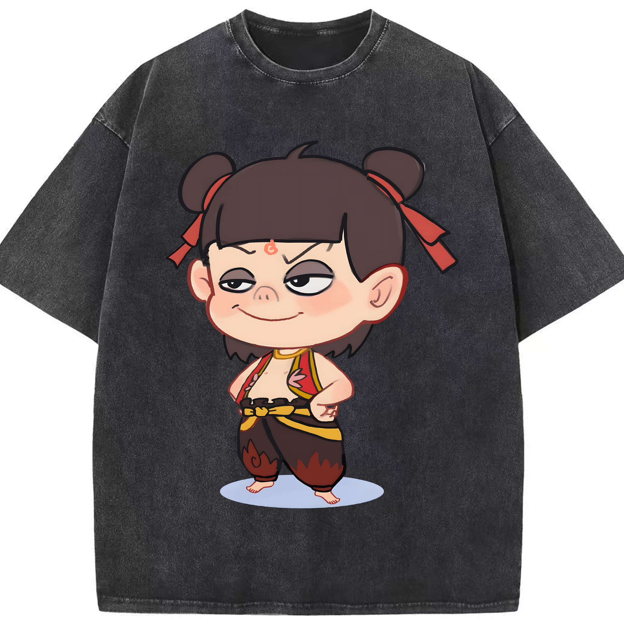 （画像用） Ne Zha 2 ナタ 魔童の大暴れ 綿100% ヴィンテージ風 半袖Tシャツ（フロントプリント）