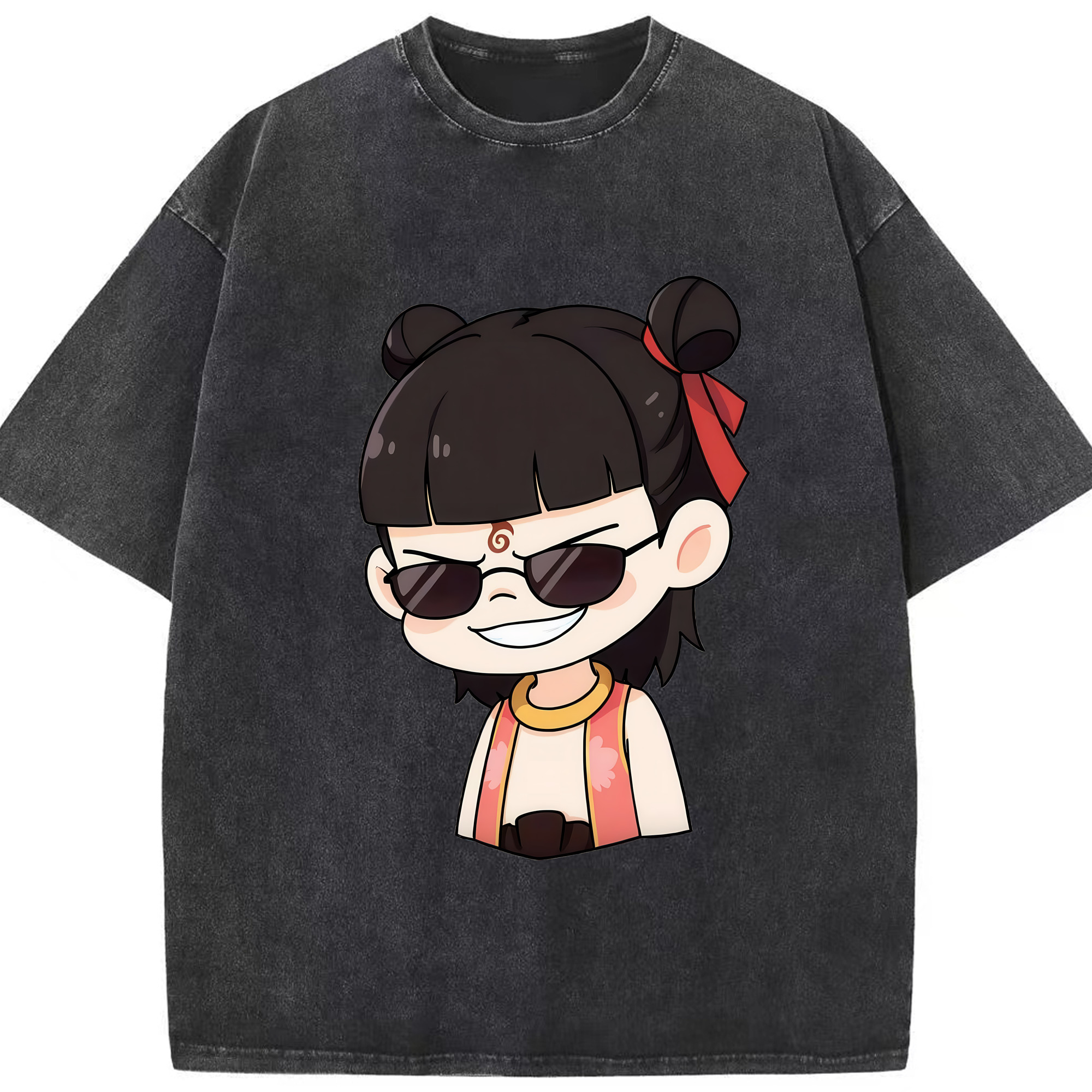 （画像用） Ne Zha 2 ナタ 魔童の大暴れ 綿100% ヴィンテージ風 半袖Tシャツ（フロントプリント）