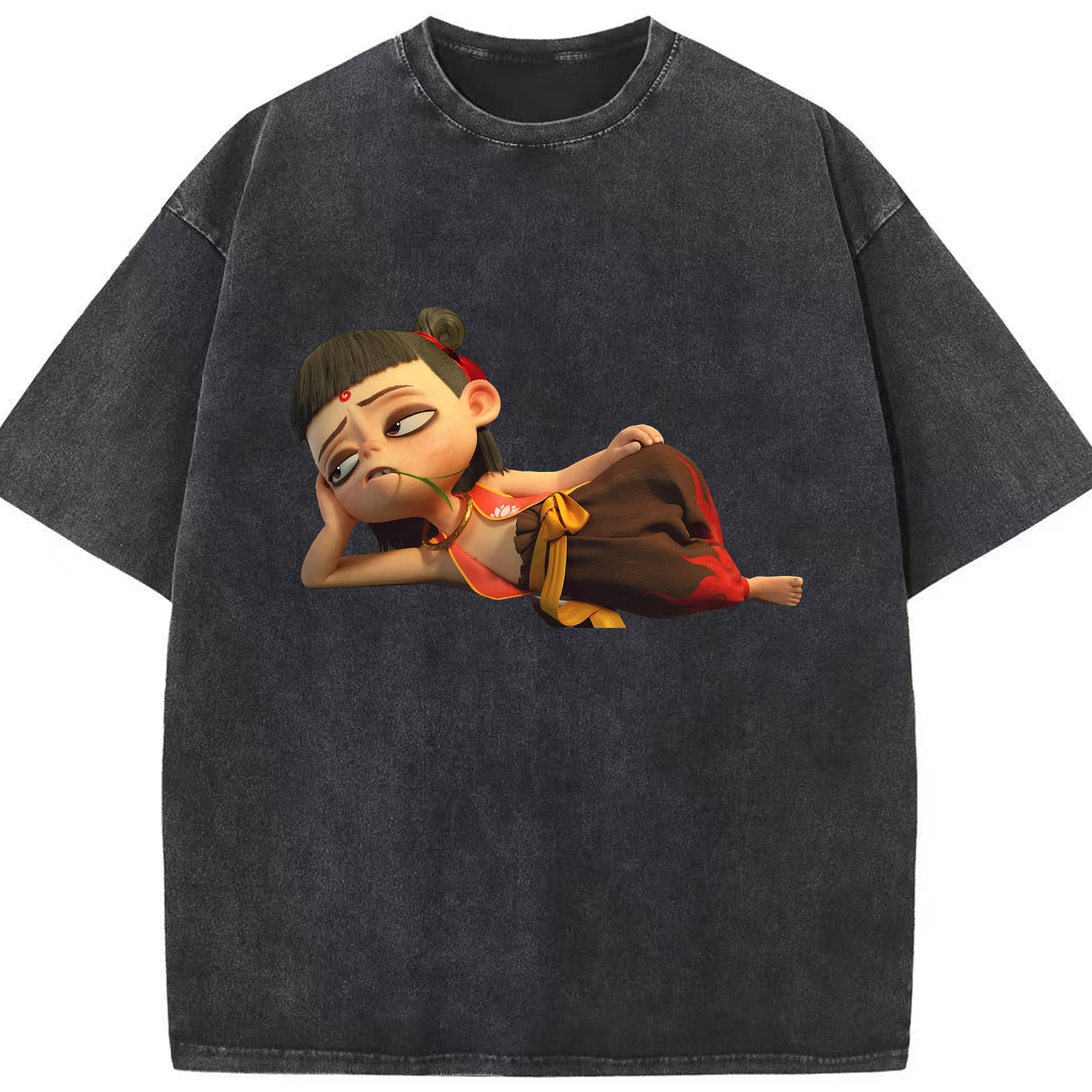 （画像用） Ne Zha 2 ナタ 魔童の大暴れ 綿100% ヴィンテージ風 半袖Tシャツ（フロントプリント）